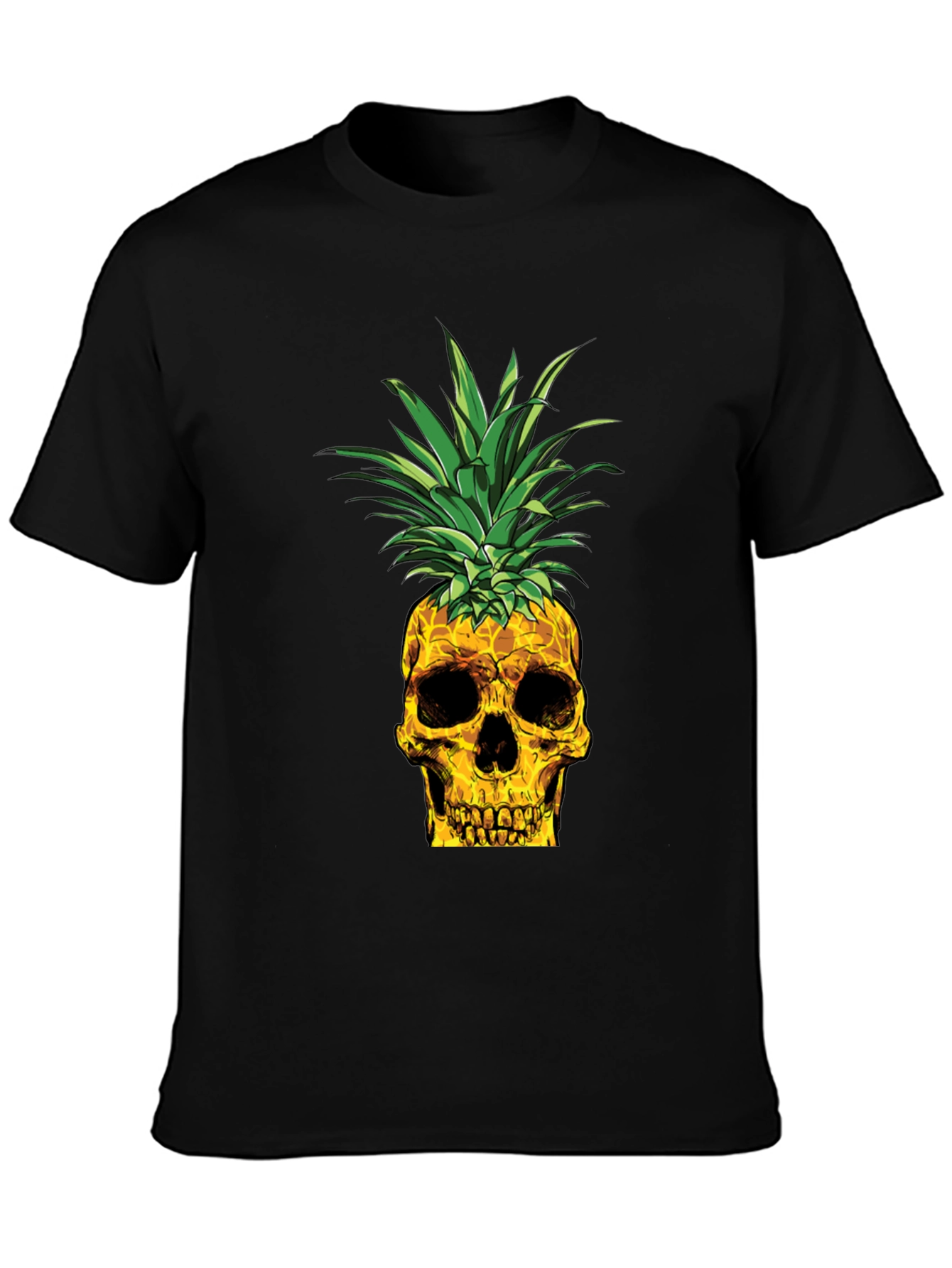 Black Skull Pineapple Graphic Tee - Black Cotton T-Shirt view 3