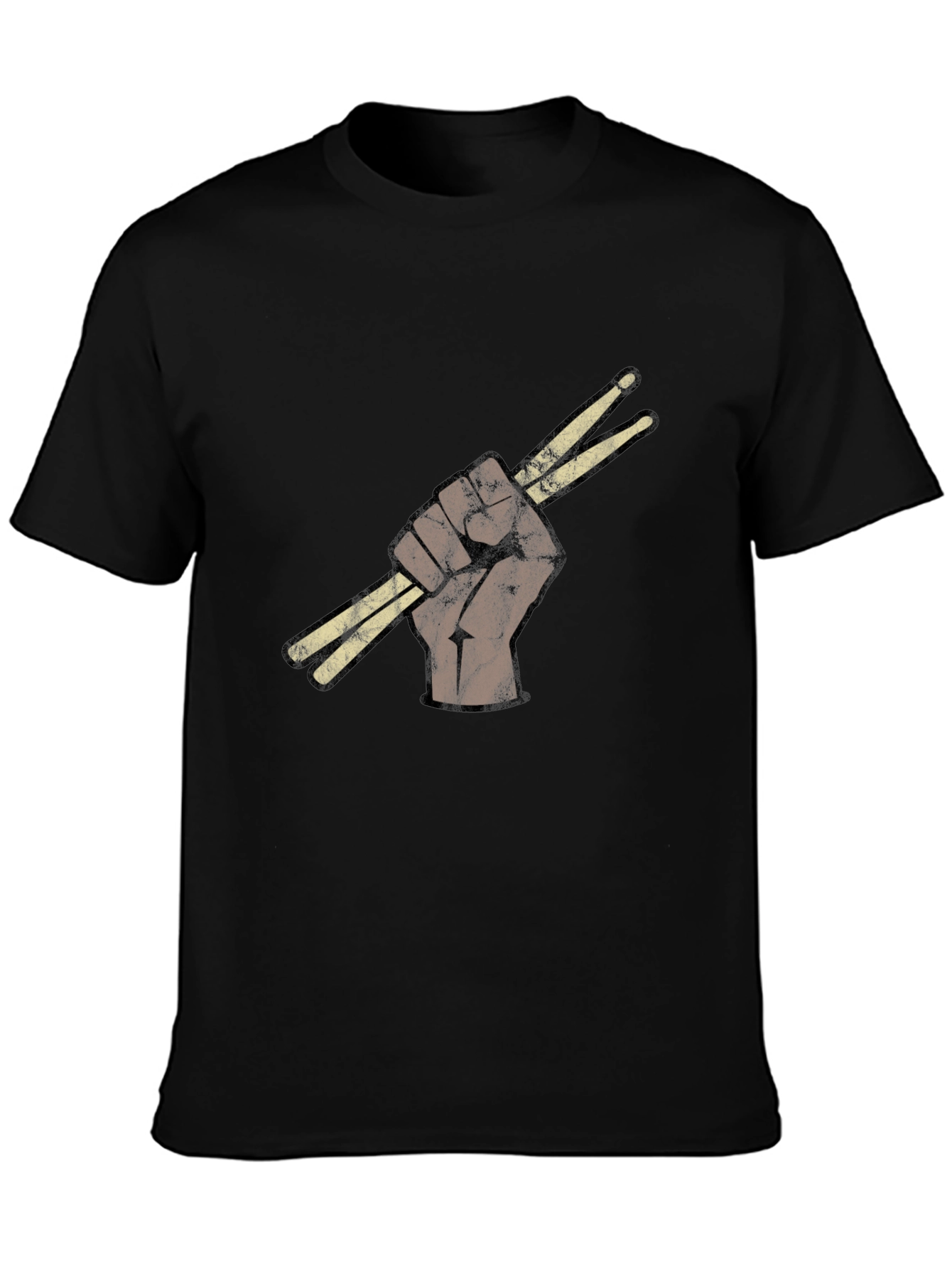 Black Drummer's Fist T-Shirt - Black Crew Neck Tee view 3