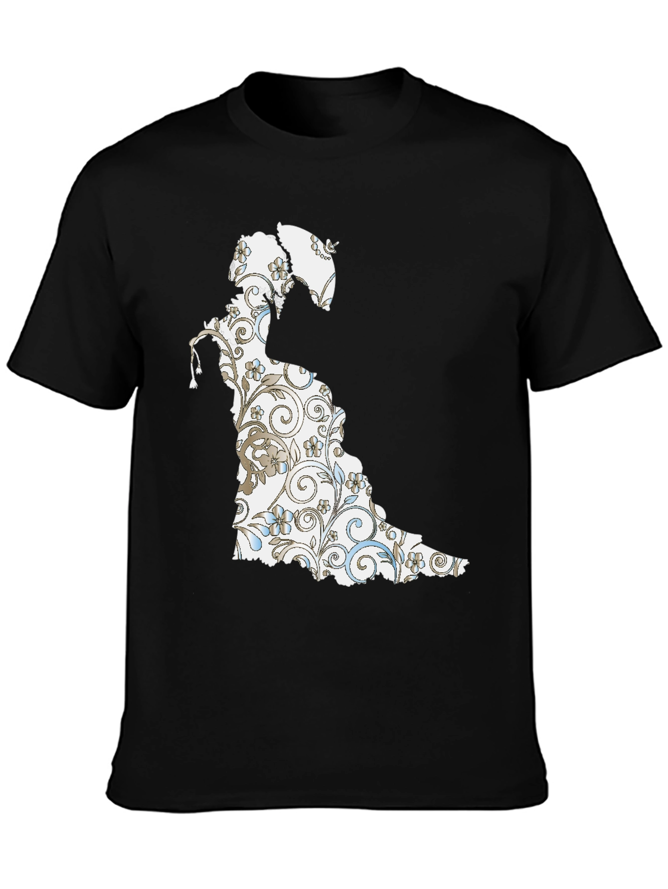 Black Floral Silhouette Graphic Tee - Black Cotton view 3