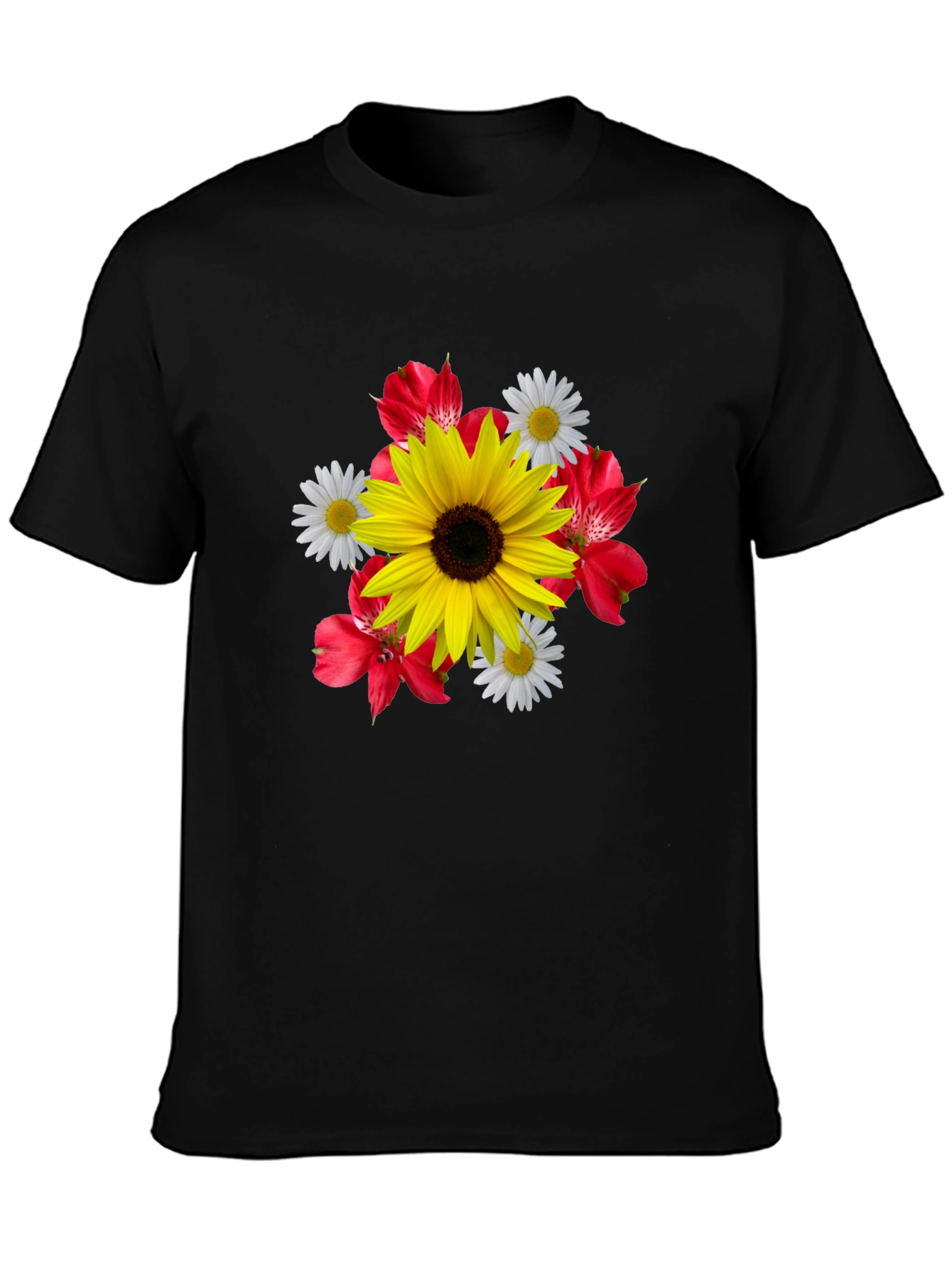 Black Floral Print Black T-Shirt view 3
