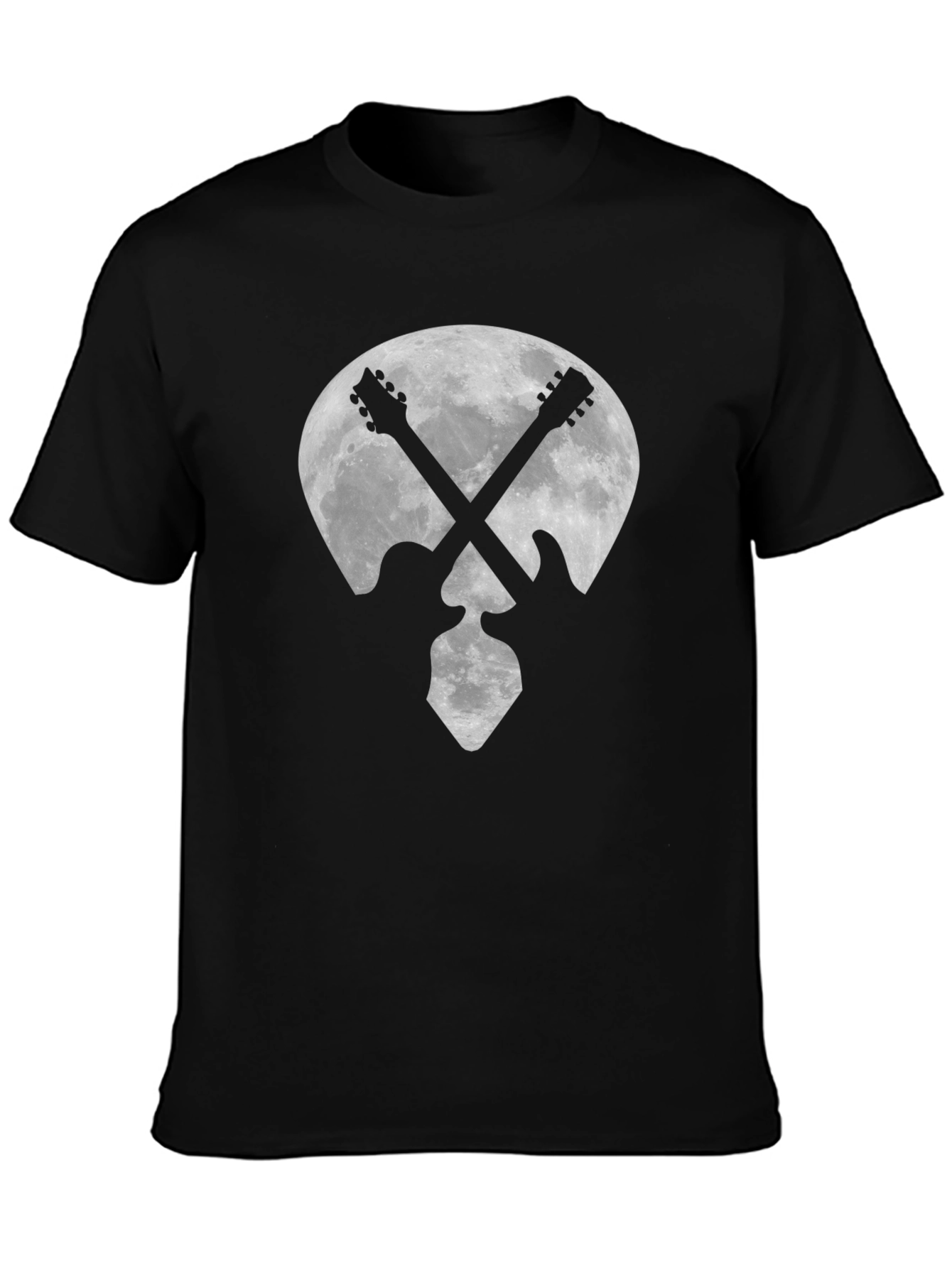 Black Guitar Moon Graphic Tee - Rock Style view 3