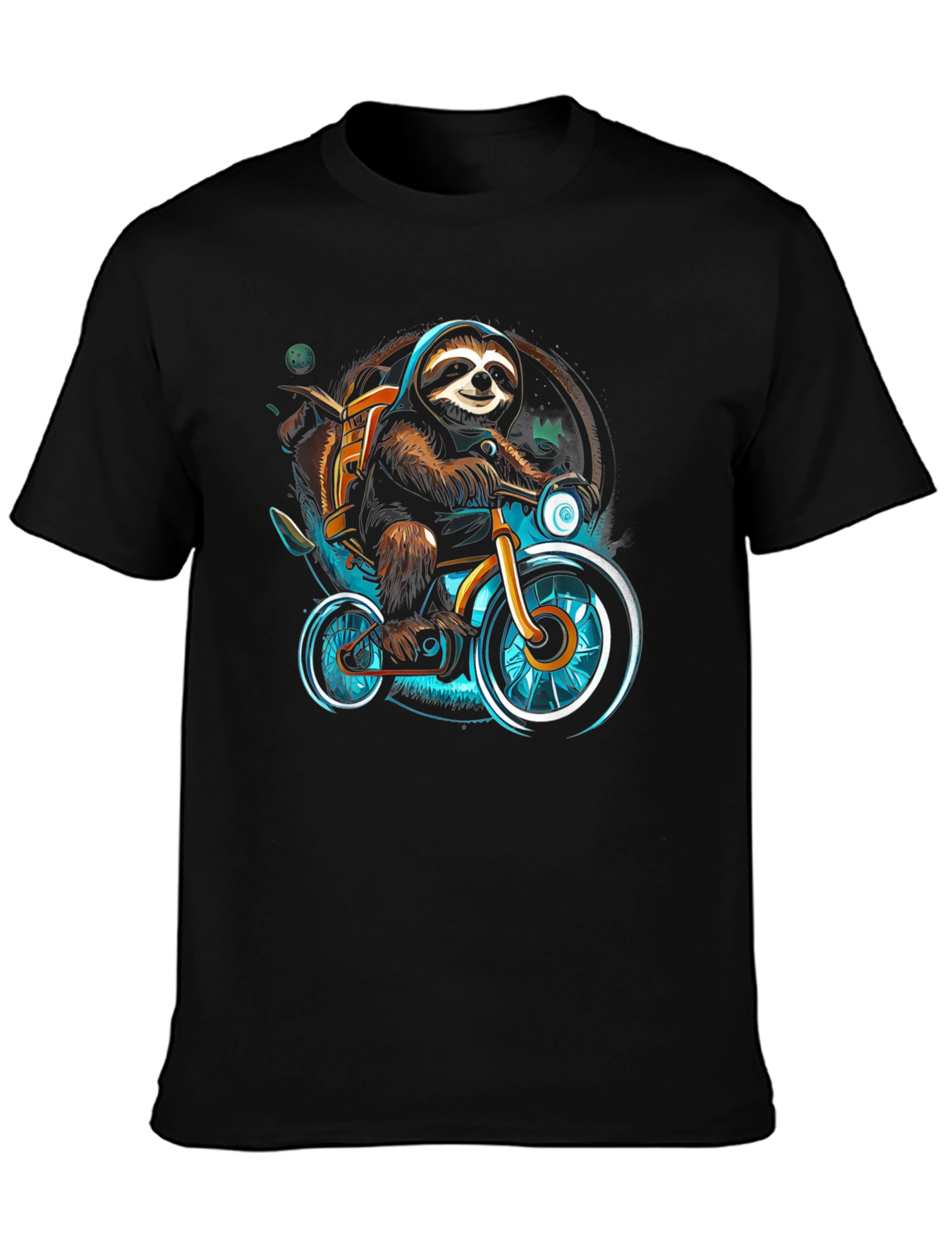 Black Sloth on Bike Graphic Tee - Cool Casual Shirt view 3
