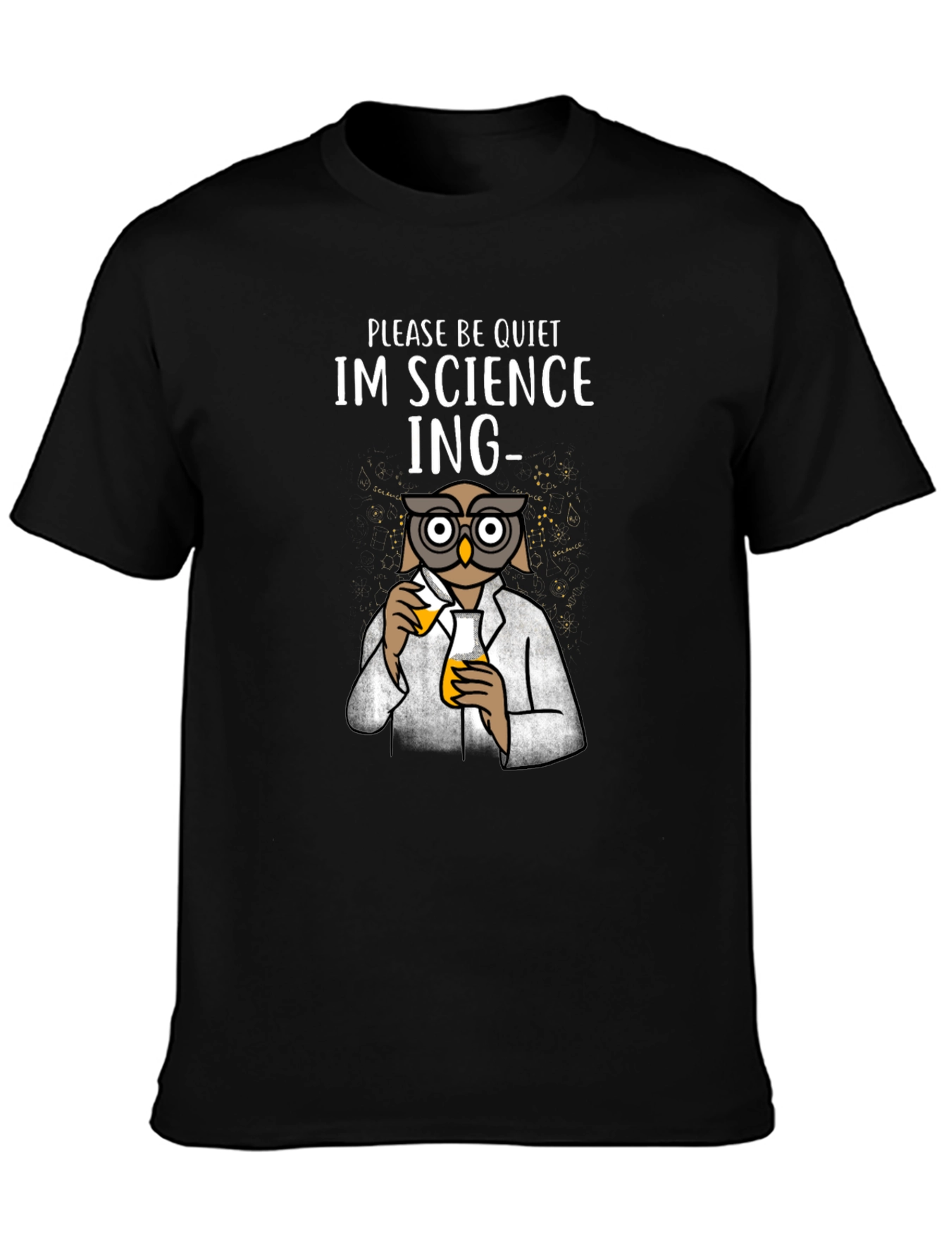 Black Science Owl T-Shirt - Please Be Quiet, I'm Sciencing view 3