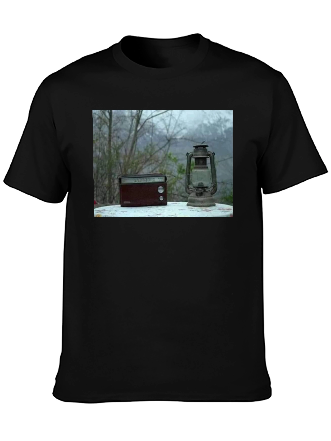 Black Retro Radio & Lantern T-Shirt view 3