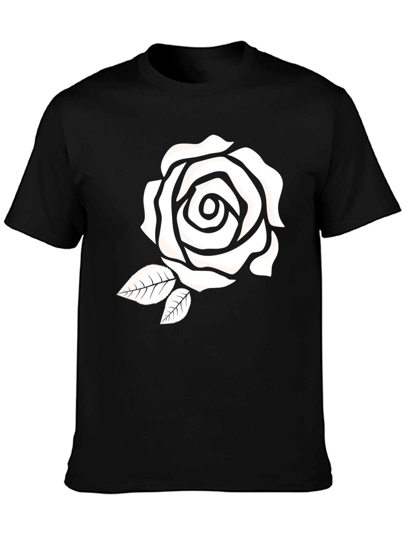 Black Black T-Shirt with White Rose Graphic view 3