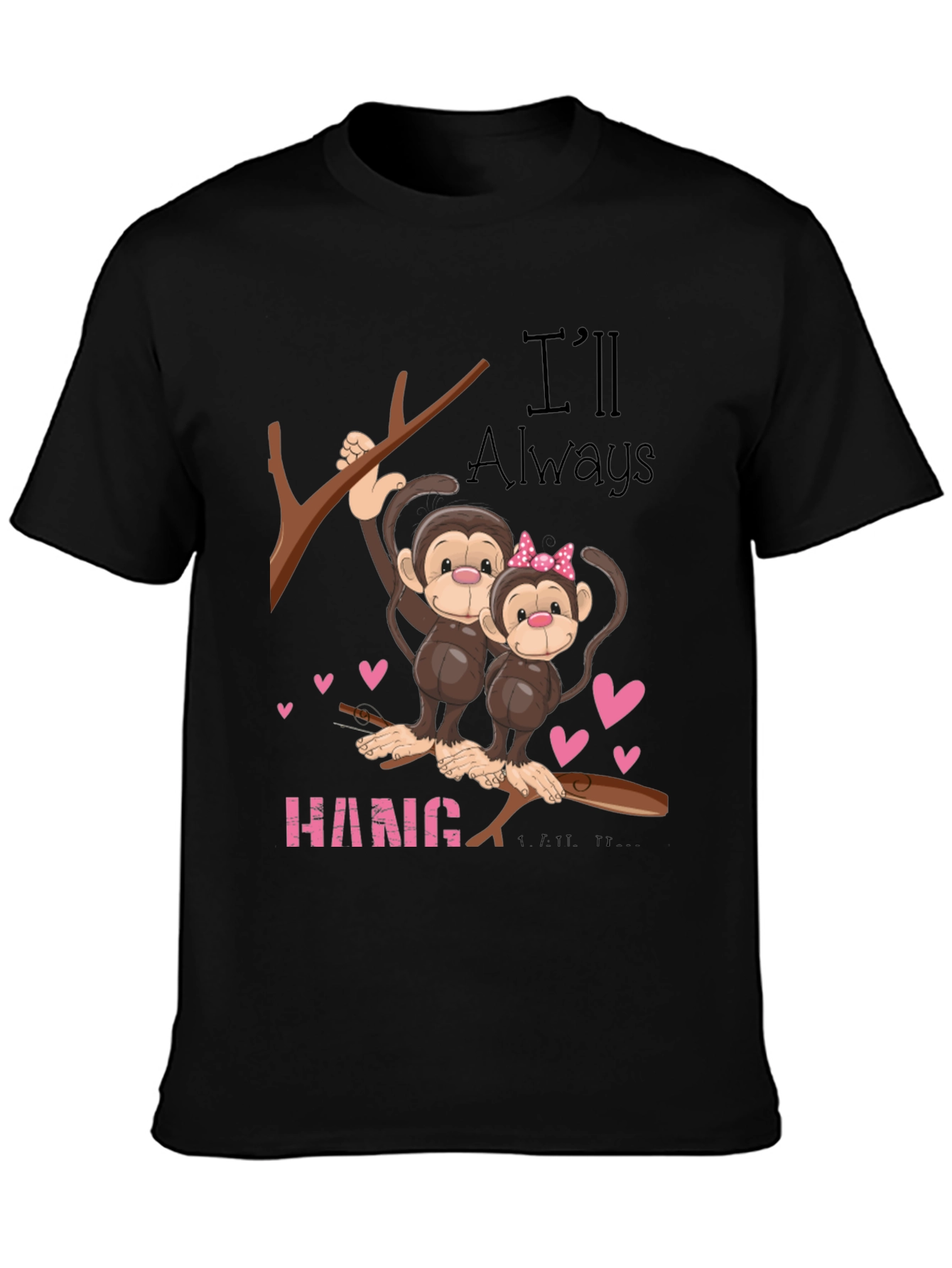 Black Hang In There Monkey Couple Graphic Tee view 3