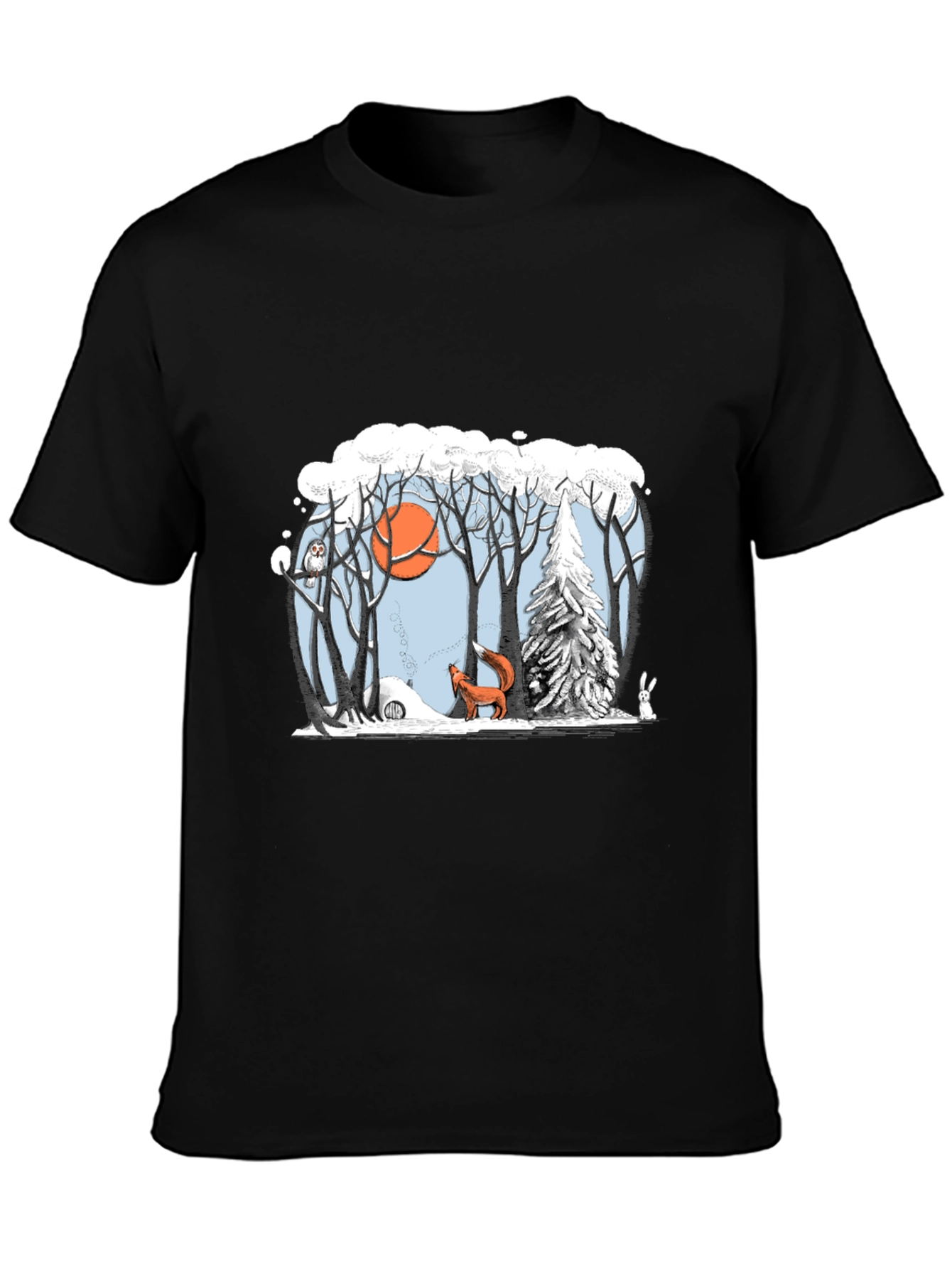 Black Winter Forest Scene Graphic Tee view 3