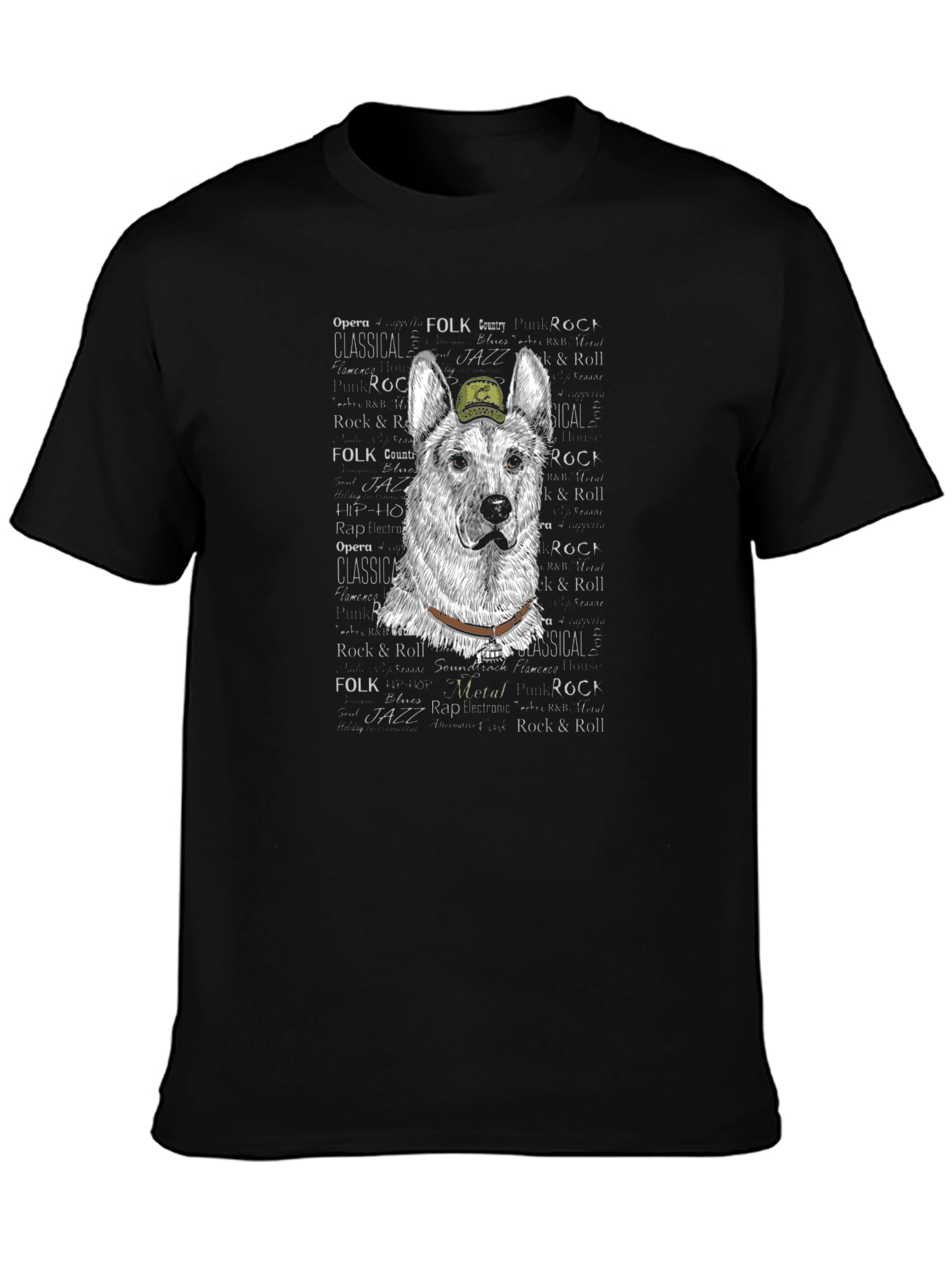 Black Cool Dog T-Shirt: German Shepherd with Hat view 3