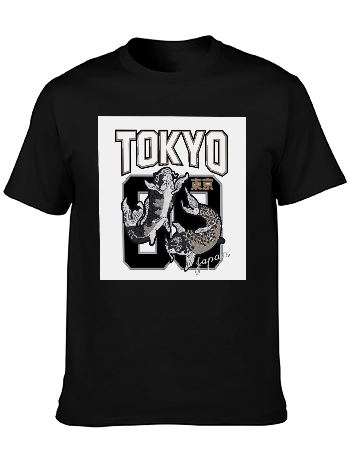 Black Tokyo 89 Japan Koi Fish Graphic T-Shirt view 3