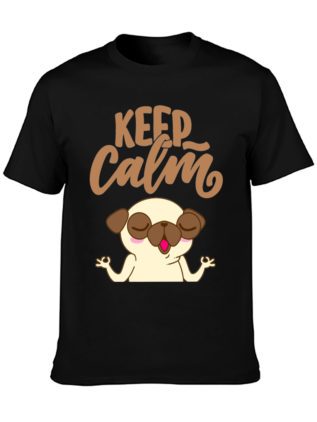 Black Keep Calm Pug Yoga T-Shirt - Relax & Meditate! view 3