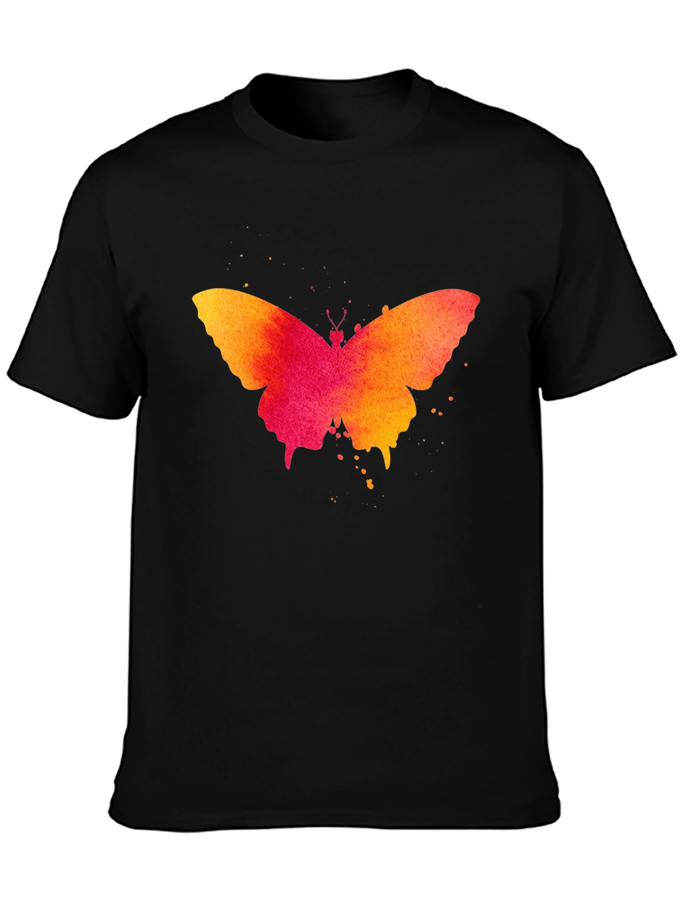 Black Butterfly Watercolor Print Black T-Shirt view 3