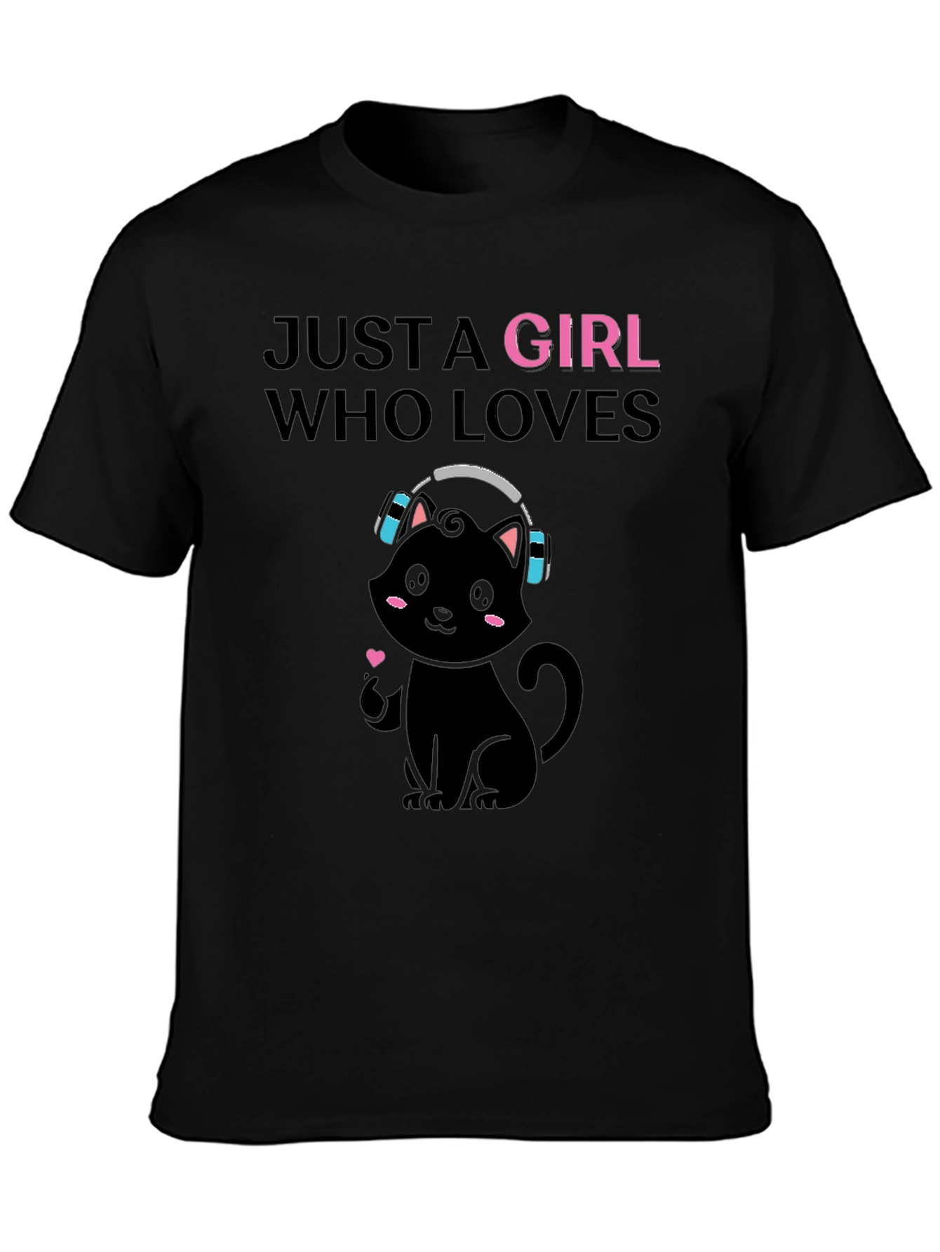 Black Just A Girl Who Loves Cats T-Shirt view 3