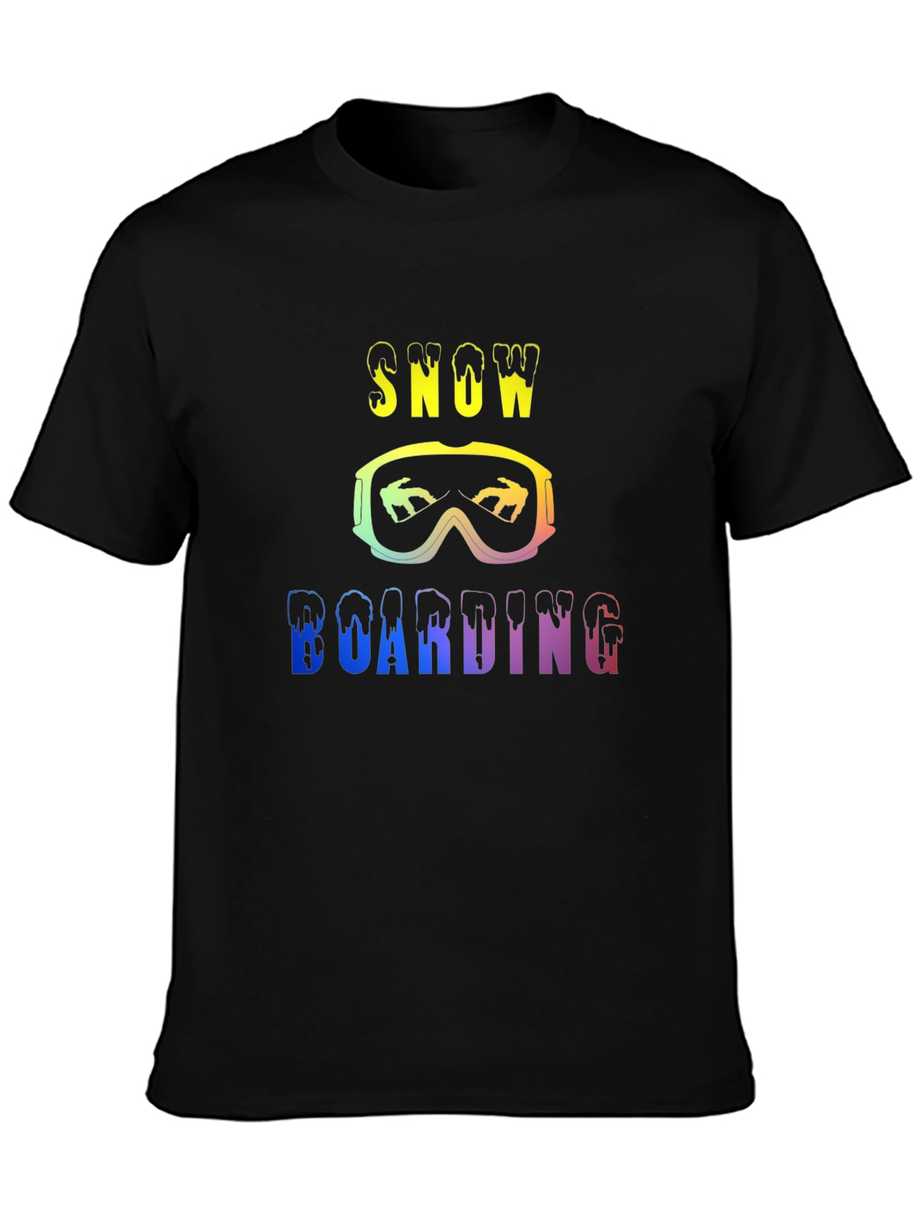 Black Snow Boarding Rainbow Graphic Black T-Shirt view 3