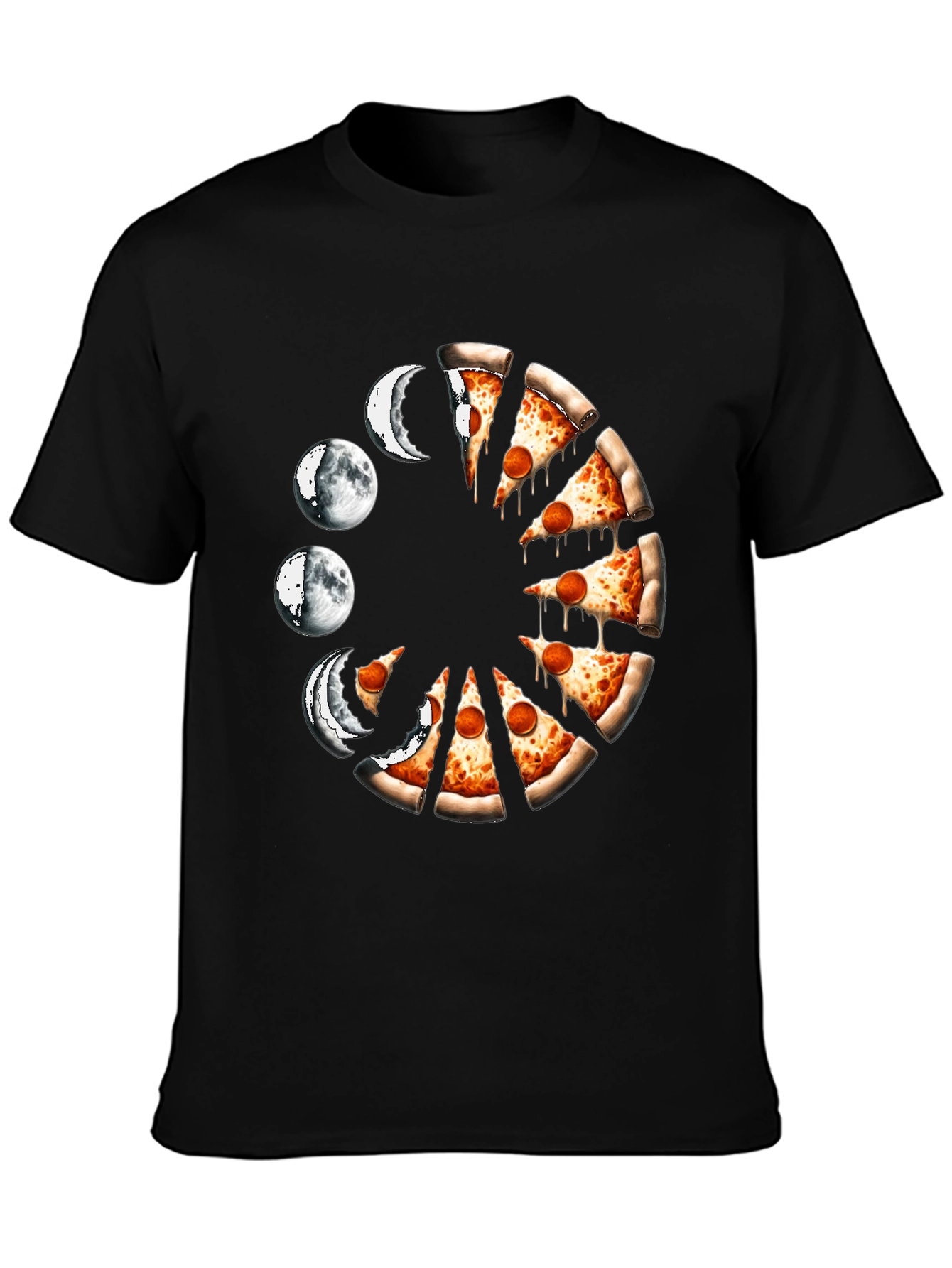 Black Pizza Moon Phases Graphic Tee view 3