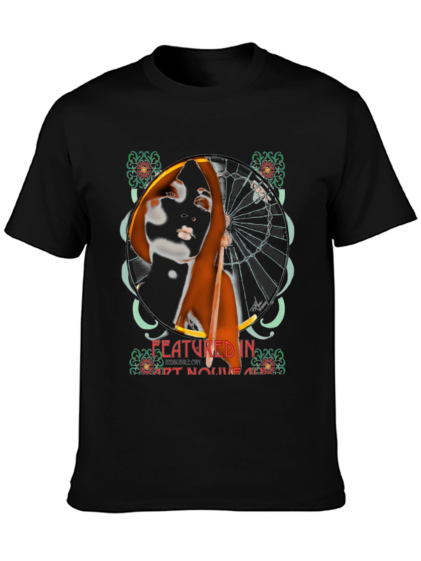 Black Art Nouveau Woman Graphic Tee view 3