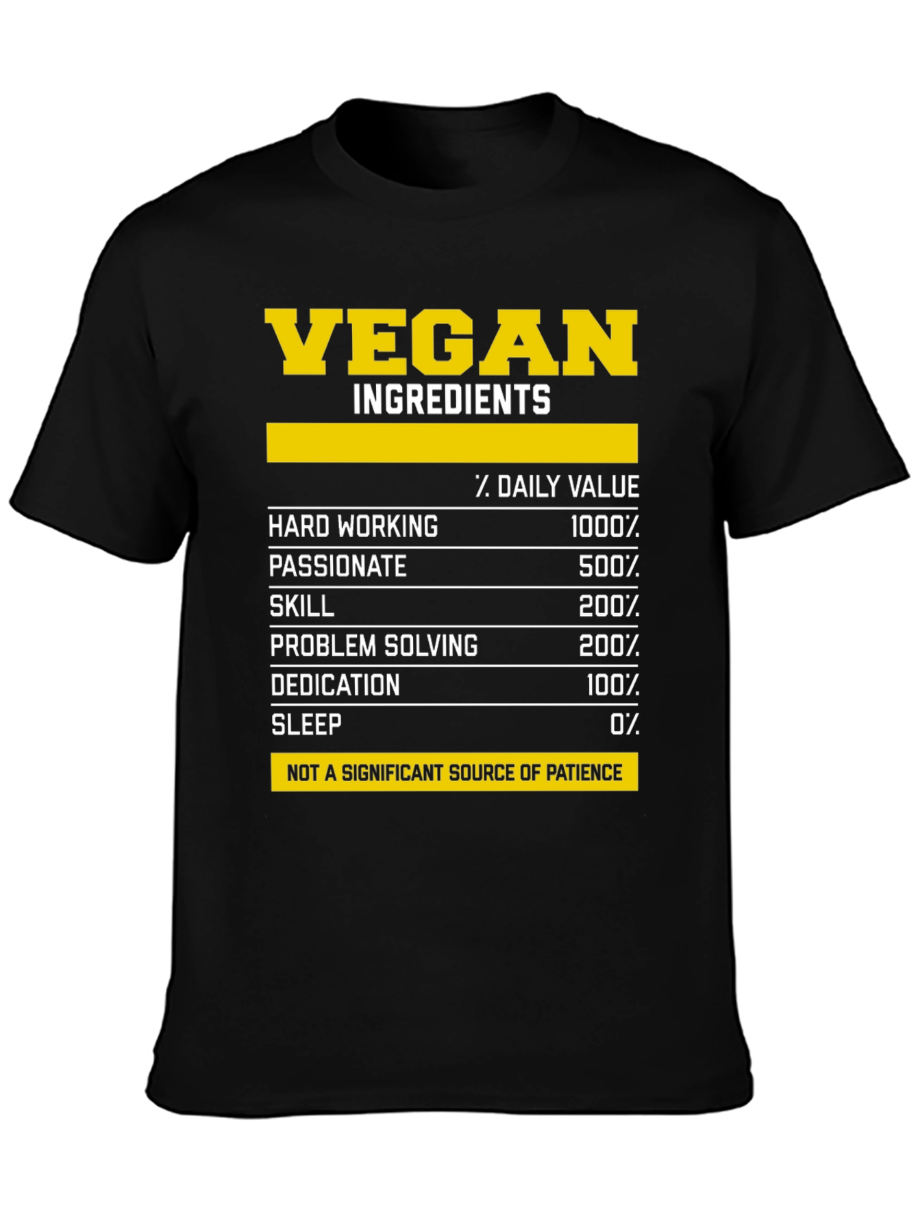 Black Vegan Ingredients T-Shirt - Funny Nutrition Facts Tee view 3