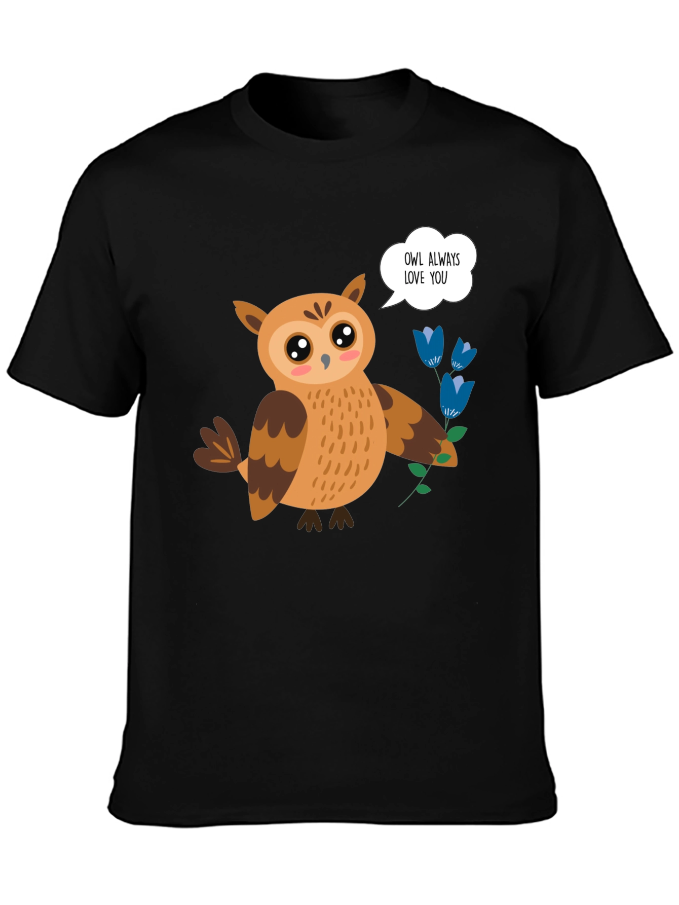 Black Cute Owl Always Love You Graphic Black T-Shirt view 3