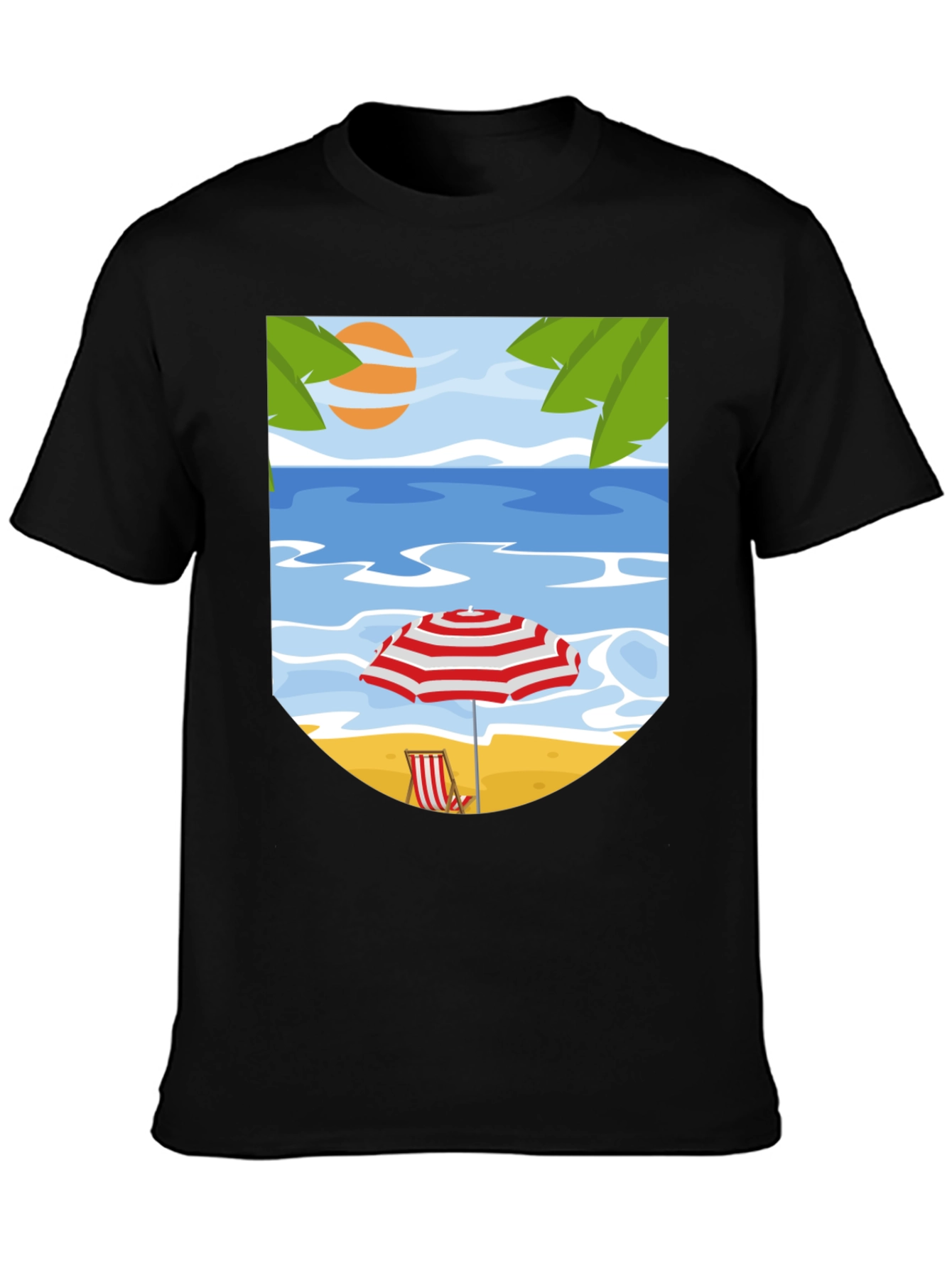 Black Beach Scene Graphic Tee - Black Cotton T-Shirt view 3