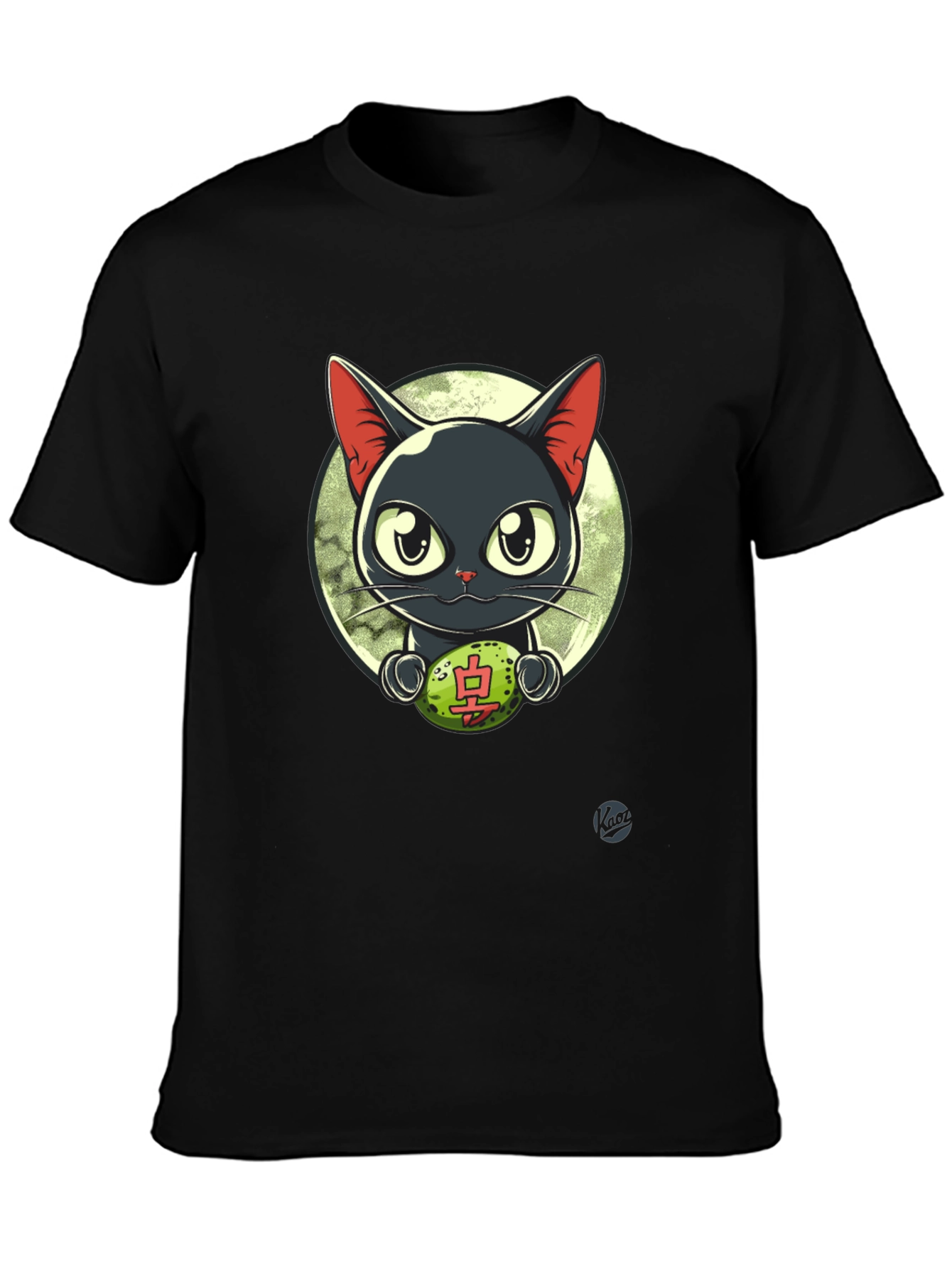 Black Cool Cat T-Shirt - Lucky Charm Design view 3