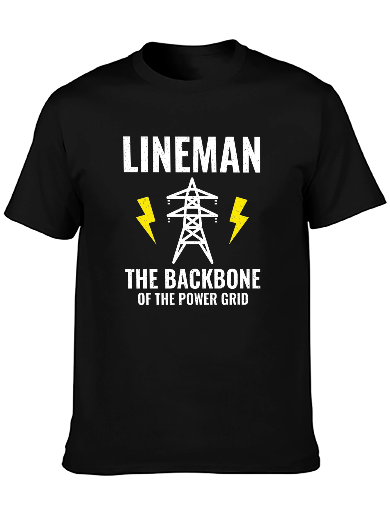 Black Lineman Power Grid Backbone Black T-Shirt view 3