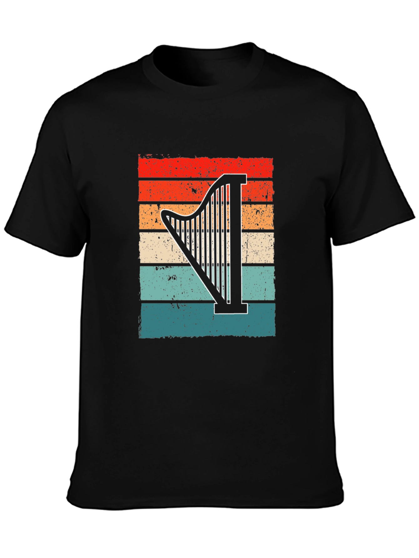 Black Vintage Harp Sunset Graphic T-Shirt view 3