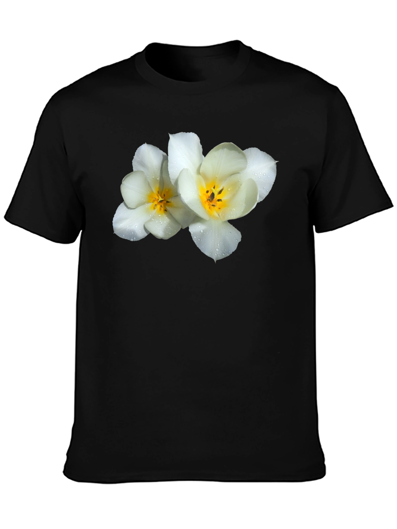 Black Floral Graphic Tee - White Flowers on Black view 3