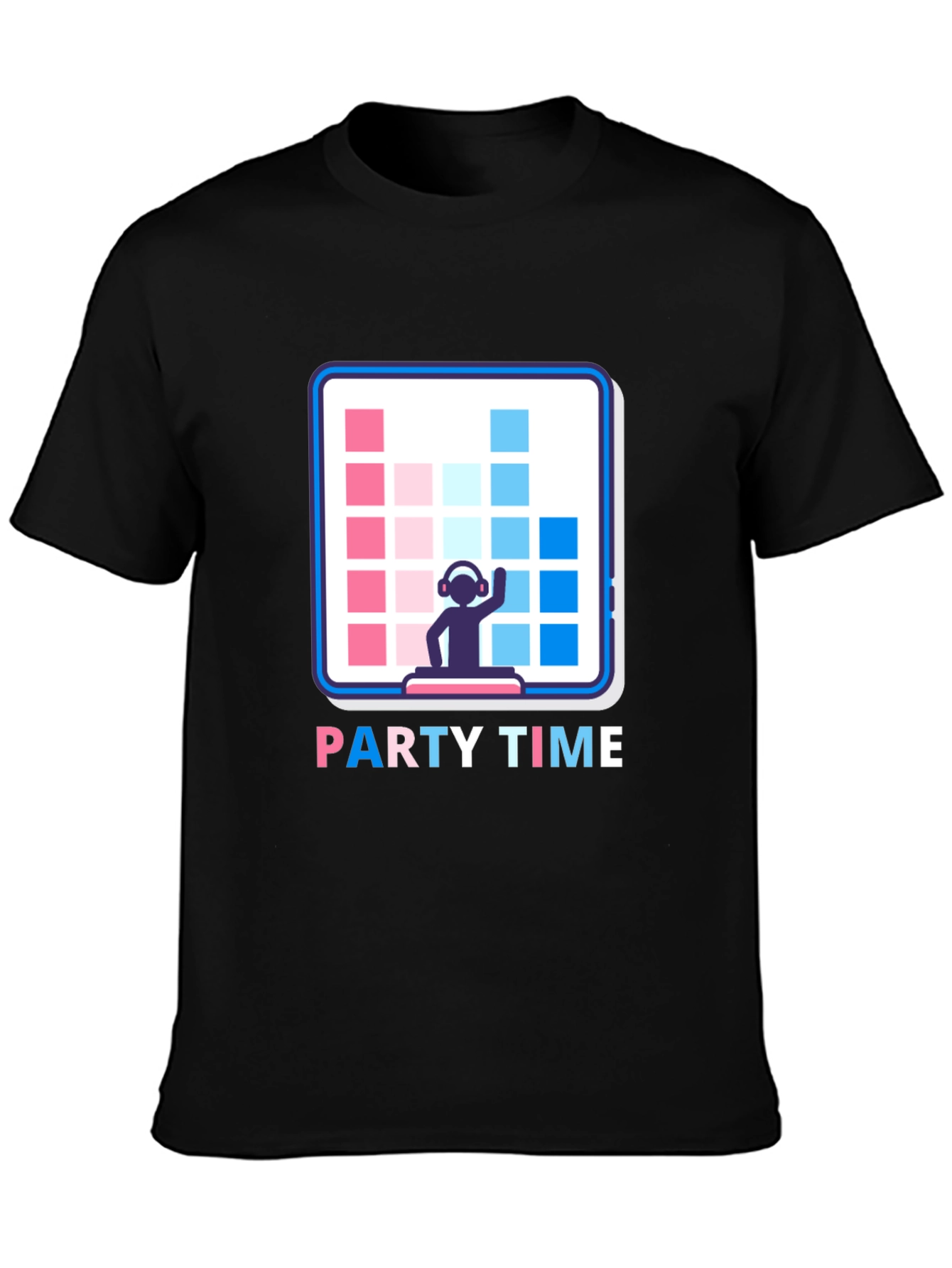 Black Party Time DJ Graphic Tee - Black Cotton T-Shirt view 3