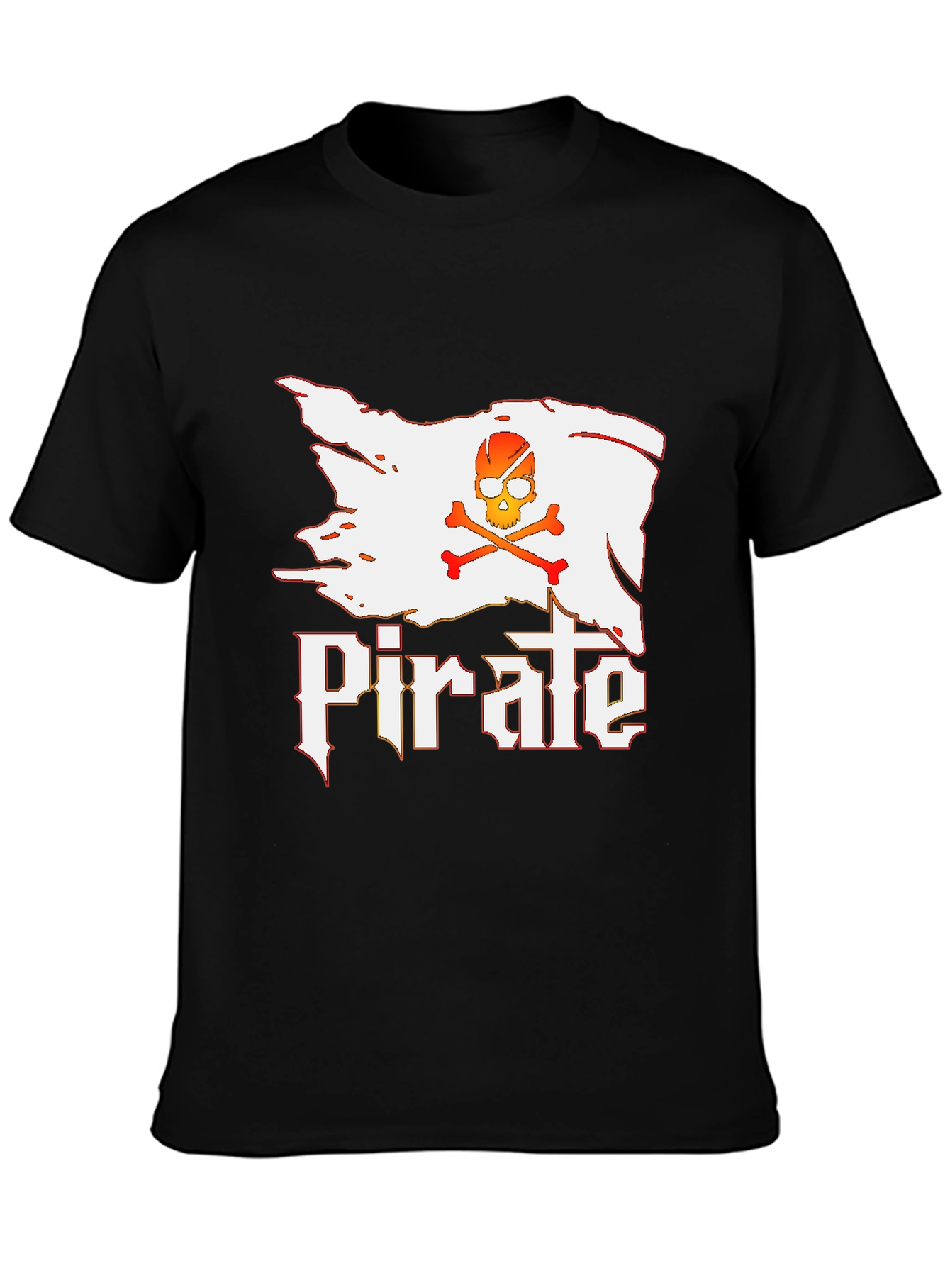 Black Pirate Skull Graphic T-Shirt - Black Cotton Tee view 3
