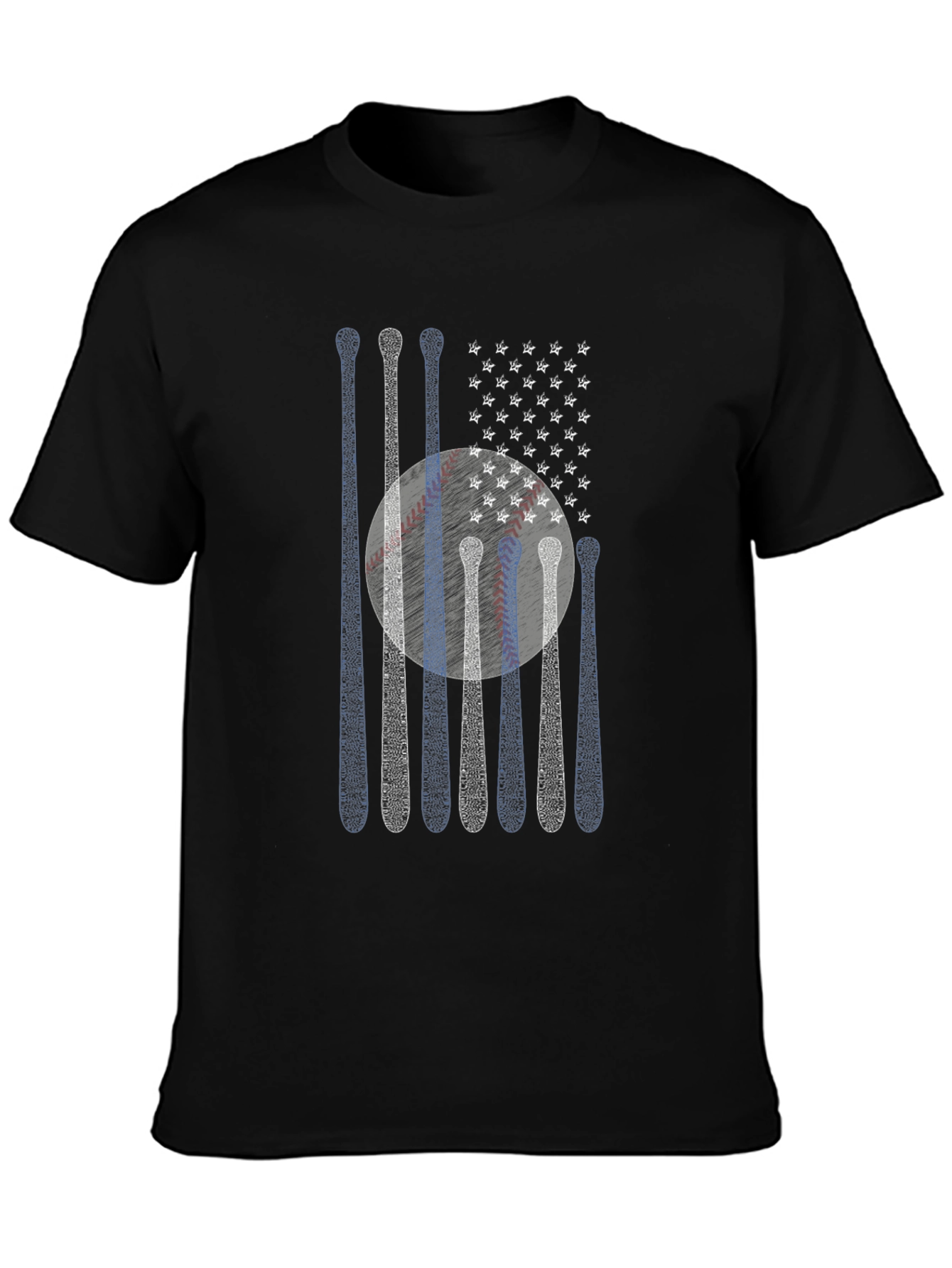 Black Baseball Bats American Flag T-Shirt view 3
