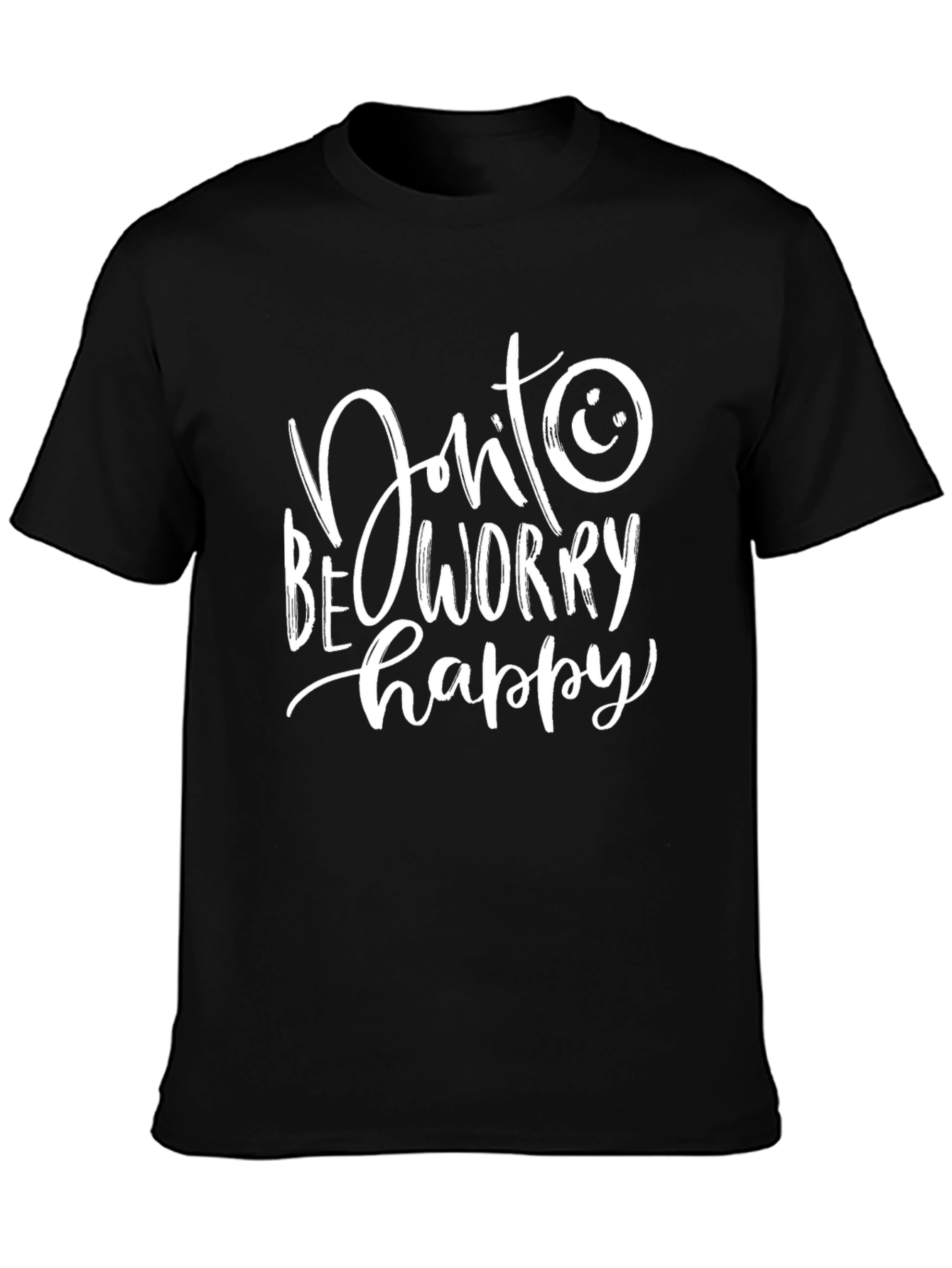 Black Don't Worry Be Happy T-Shirt - Black Cotton Casual Tee view 3