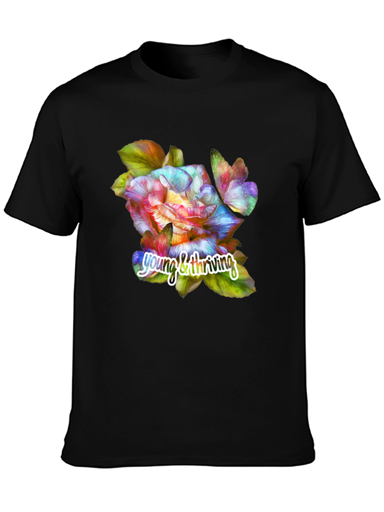Black Young & Thriving Floral Graphic T-Shirt view 3