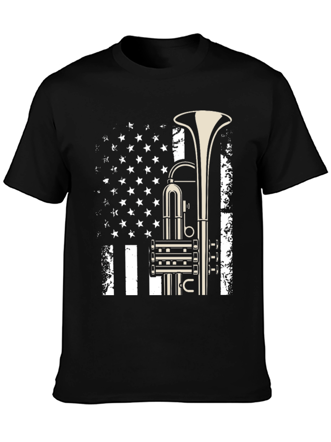 Black Trumpet Flag Graphic Tee - Music Lover Shirt view 3
