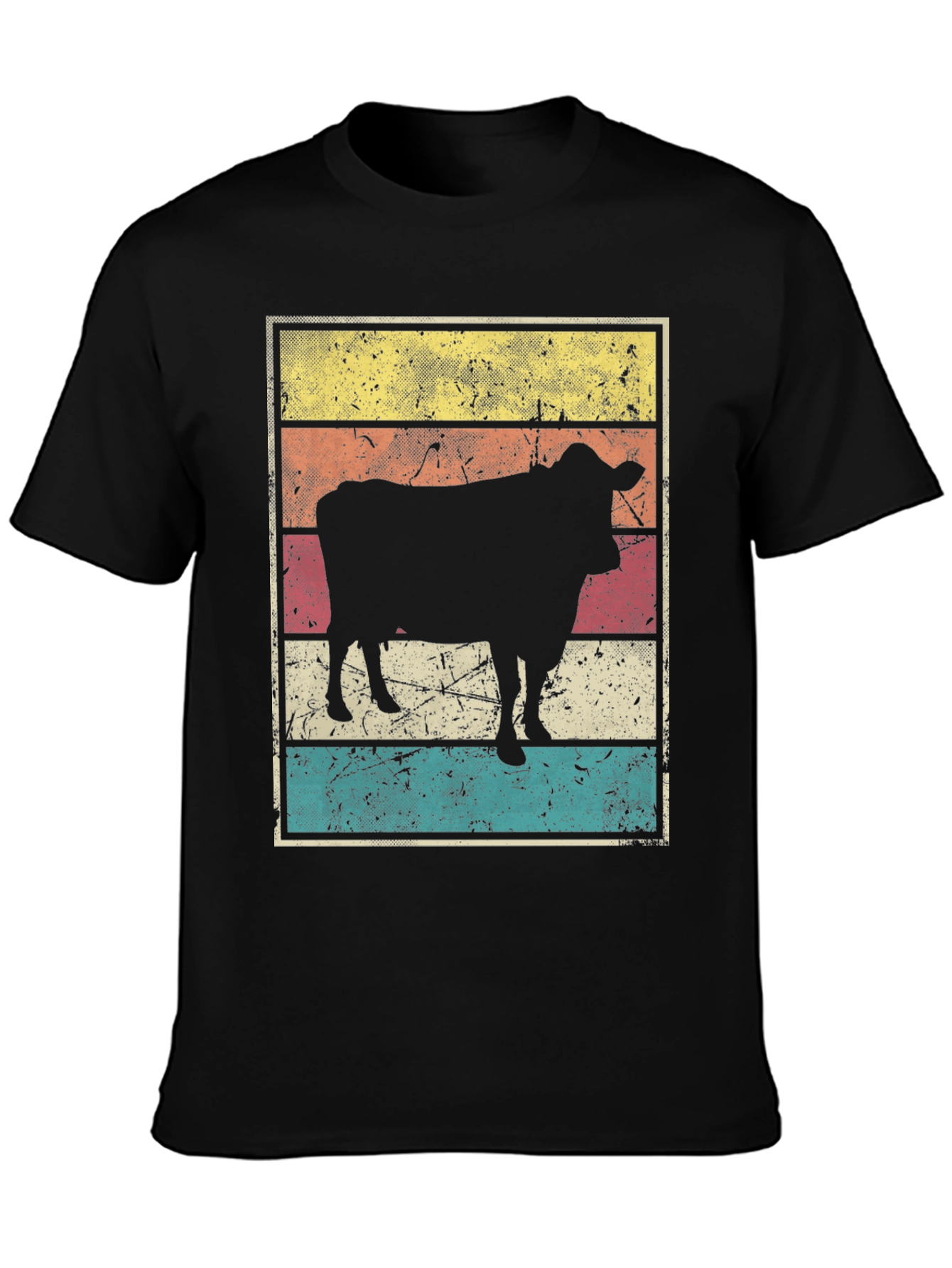 Black Retro Cow Graphic T-Shirt view 3