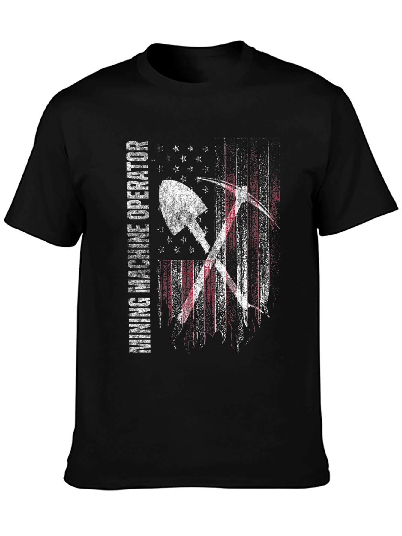 Black Mining Machine Operator USA Flag T-Shirt view 3