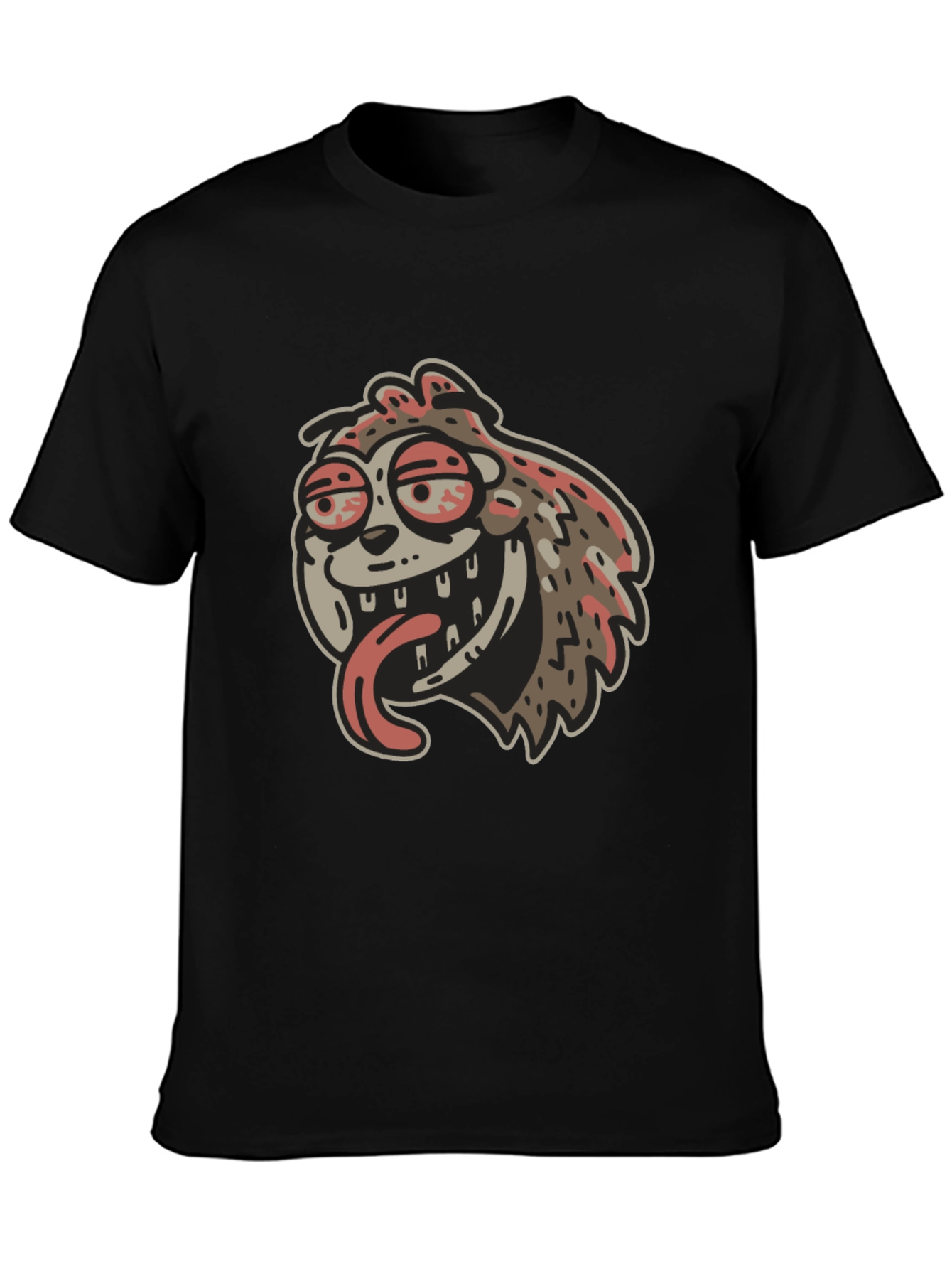 Black Cartoon Sloth Graphic Black T-Shirt view 3