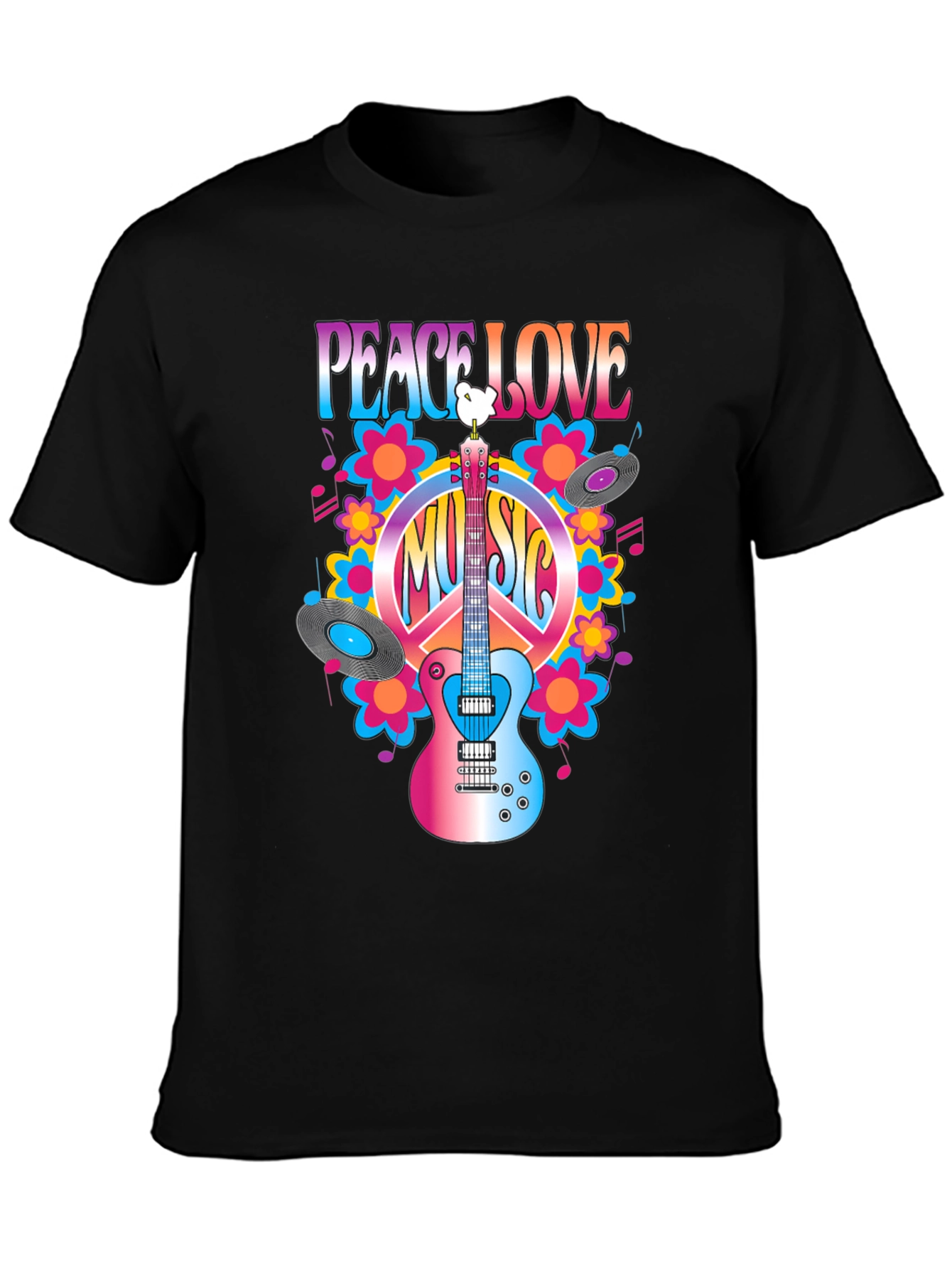 Black Peace Love Music T-Shirt view 3
