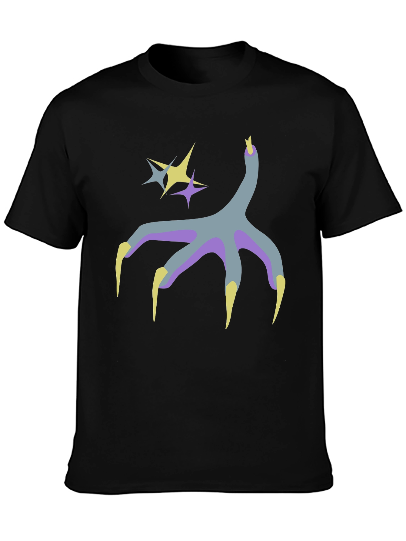 Black Graphic Print Tee - Bird Claw and Stars Design view 3