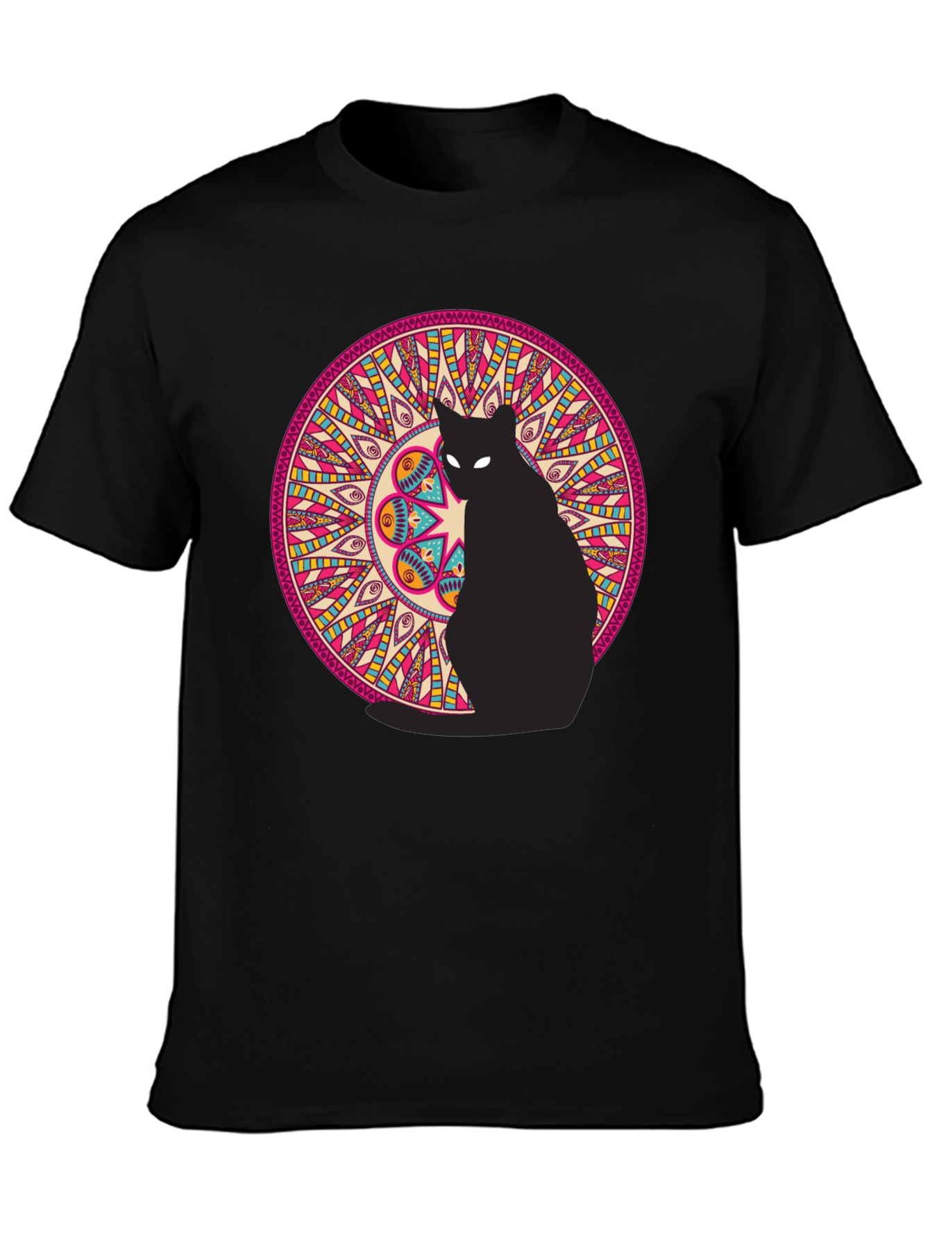 Black Black Cat Mandala Graphic Tee view 3