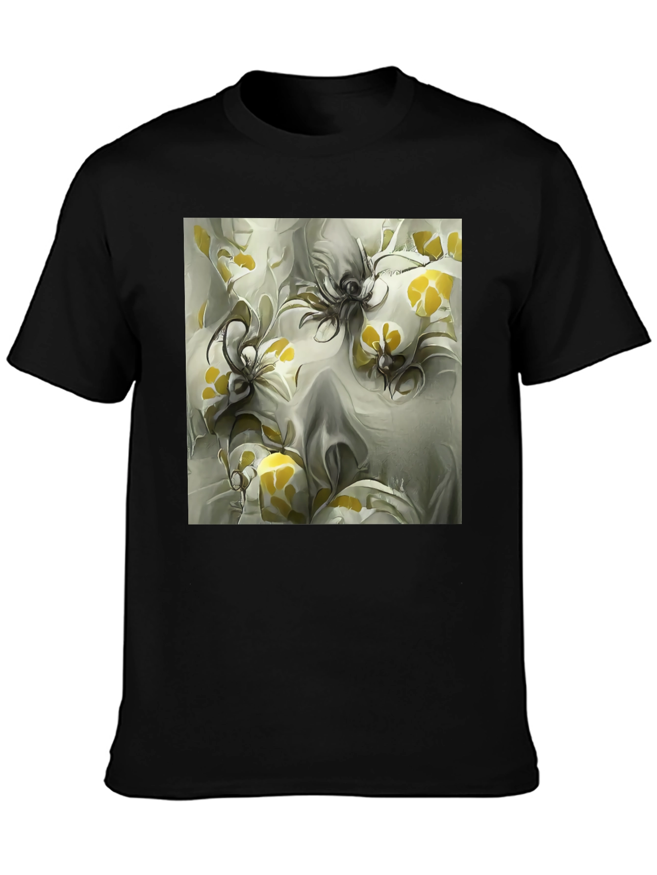 Black Abstract Floral Print Black T-Shirt view 3
