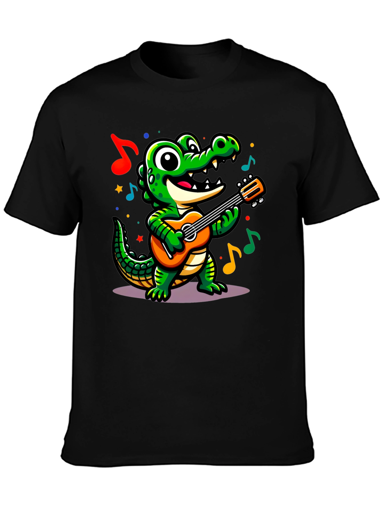 Black Cartoon Alligator Guitar T-Shirt view 3