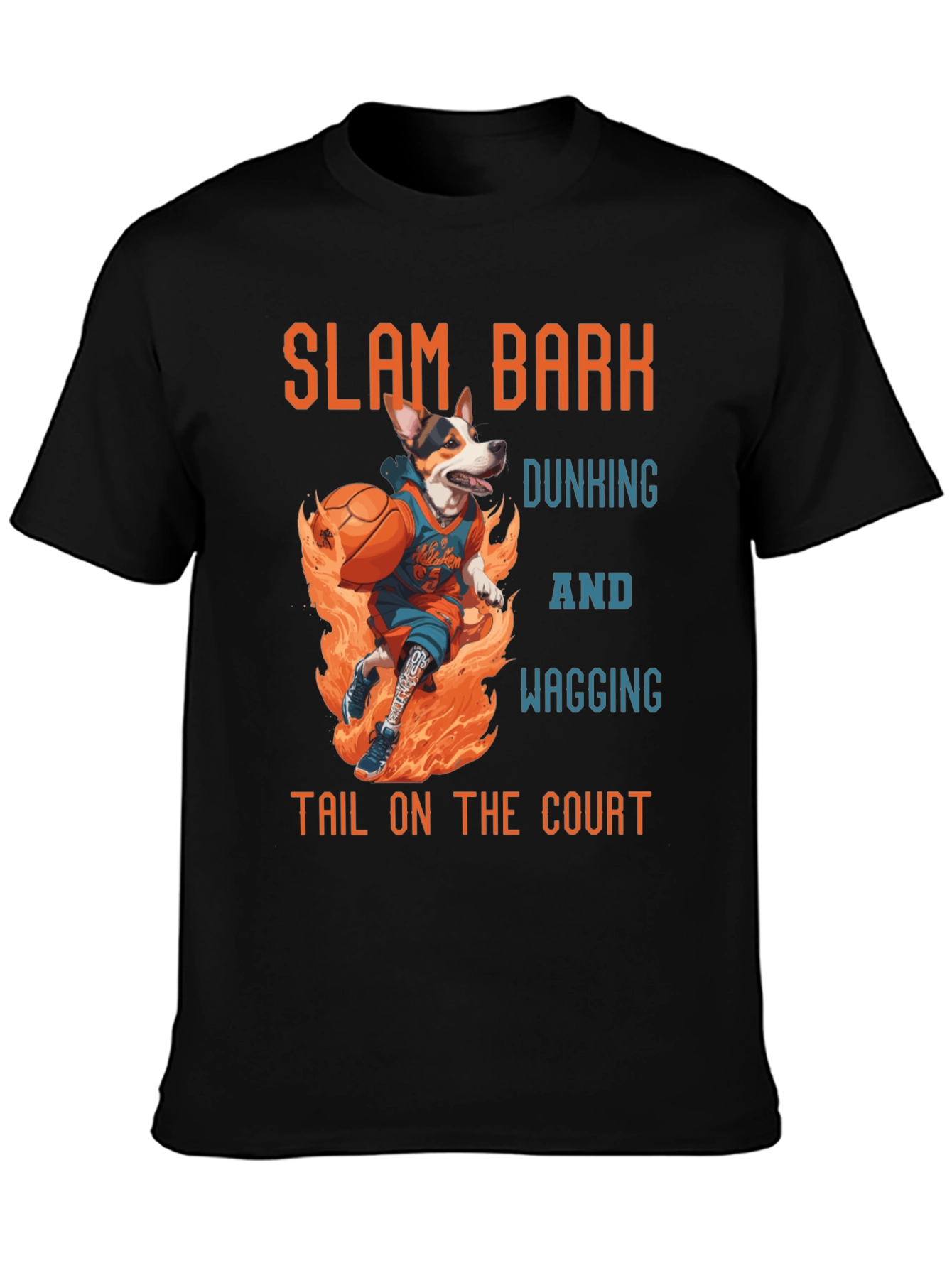 Black Slam Bark Dunking Dog Graphic T-Shirt view 3