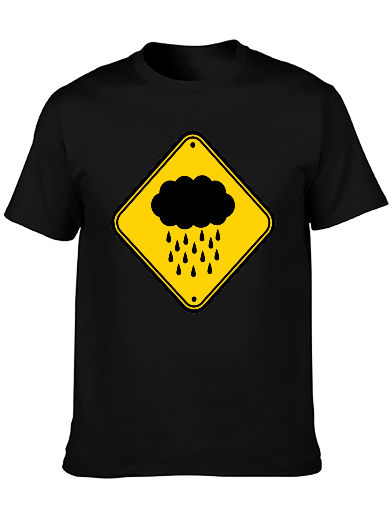 Black Rainy Day Warning T-Shirt - Black Cotton Tee view 3