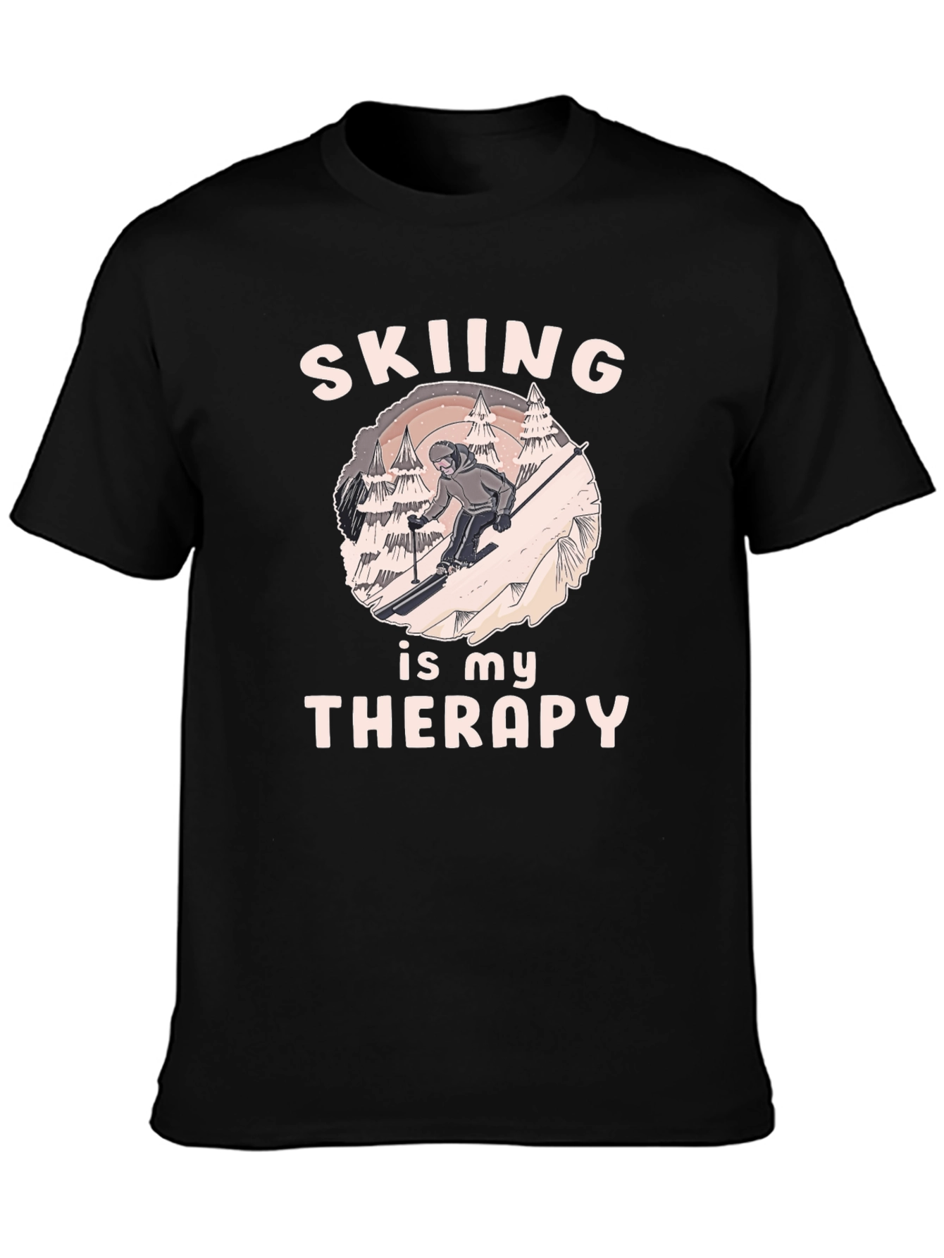 Black Skiing Therapy T-Shirt - Winter Sport Apparel view 3