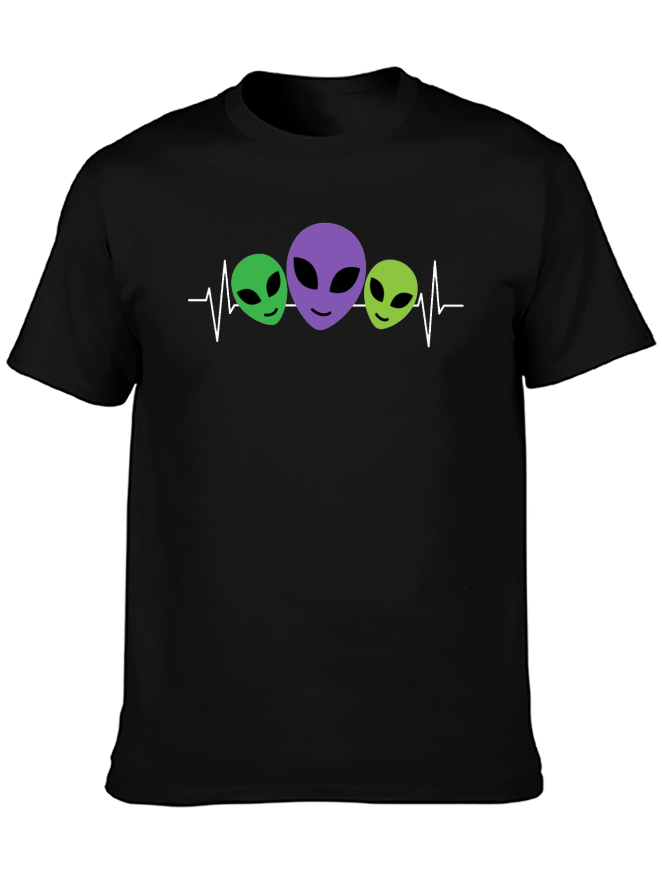 Black Alien Head Heartbeat T-Shirt view 3