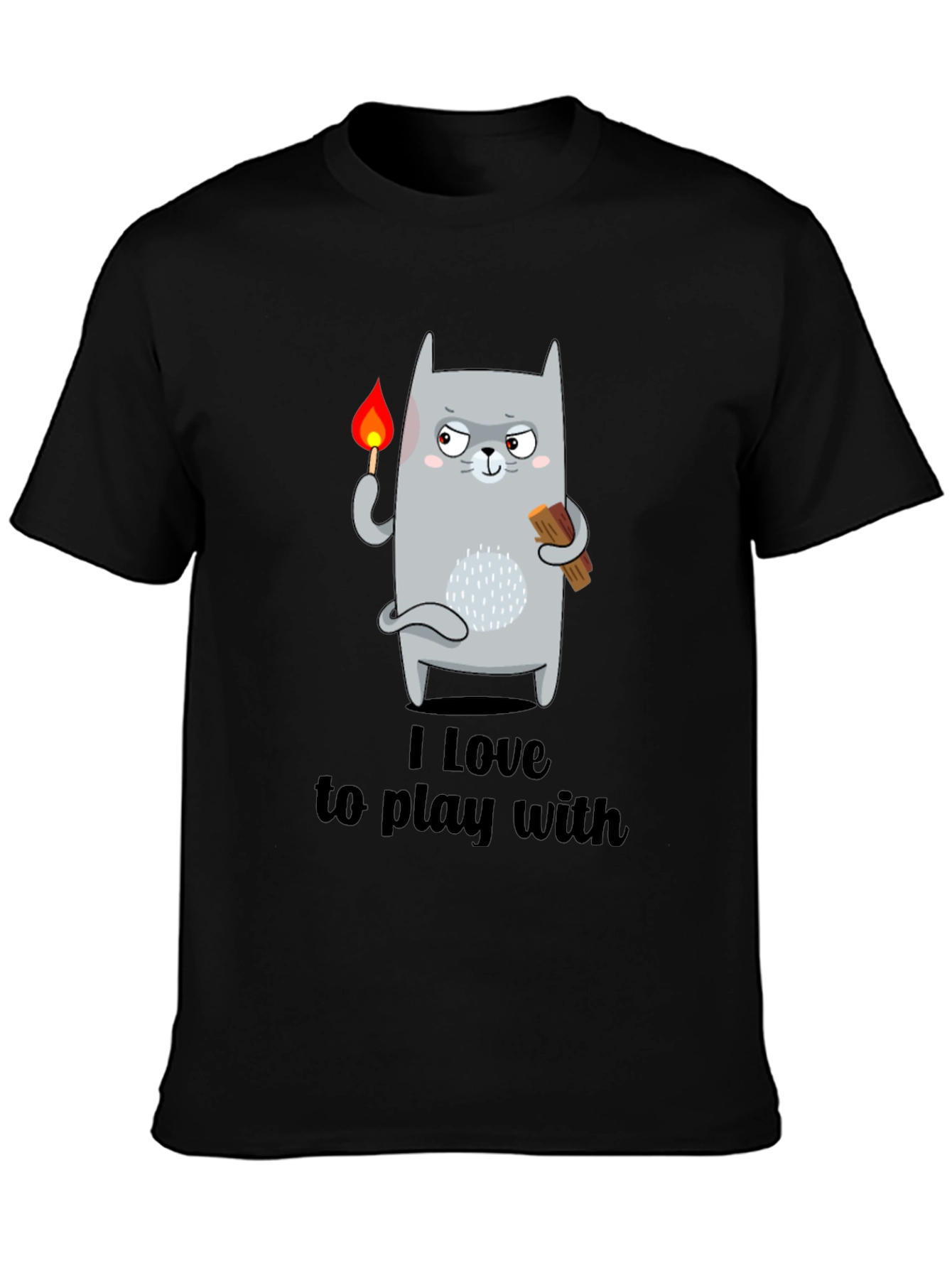 Black I Love To Play With Funny Cat T-Shirt view 3