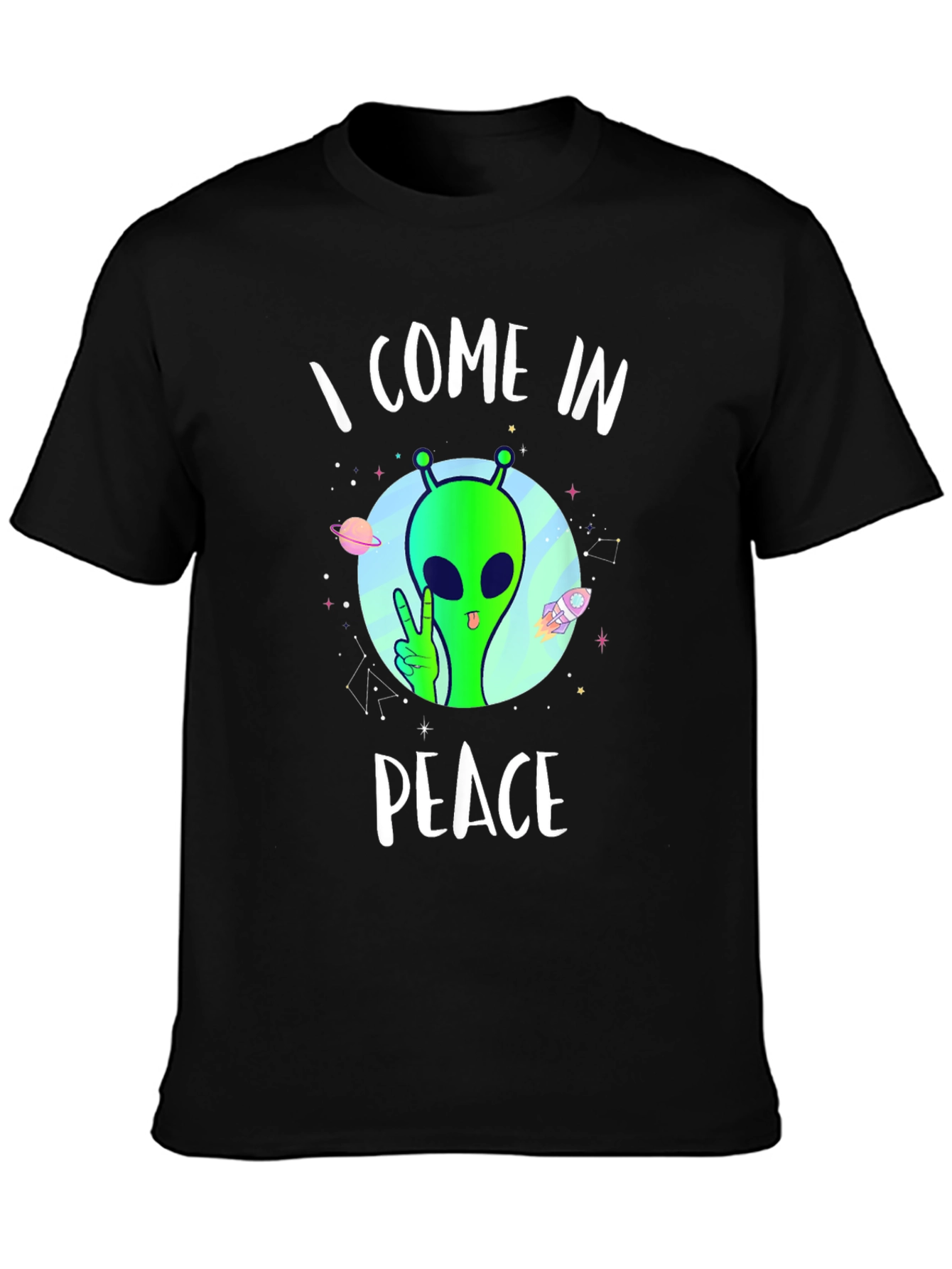 Black I Come In Peace Alien T-Shirt view 3