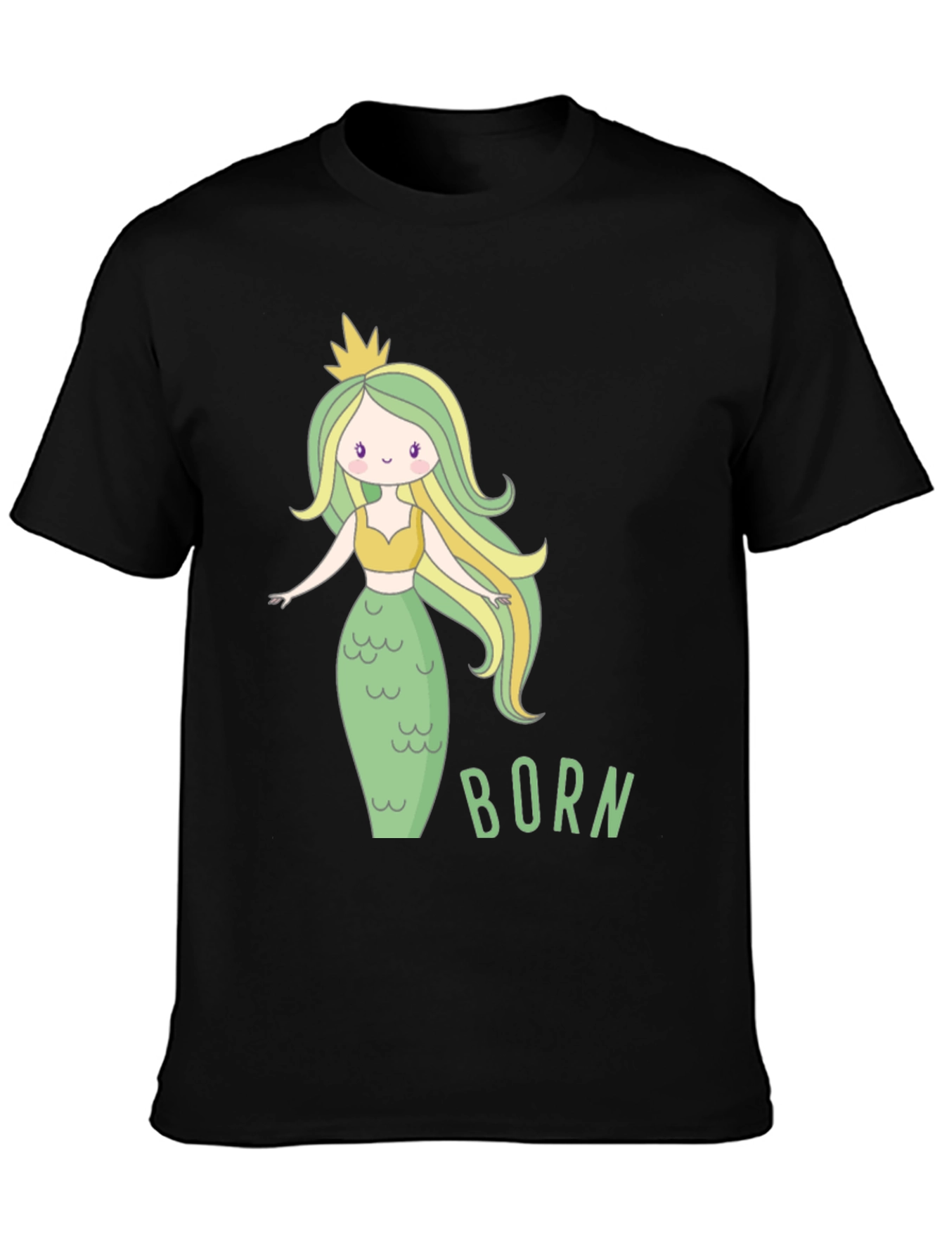 Black Mermaid Born T-Shirt - Cute Cartoon Graphic Tee view 3