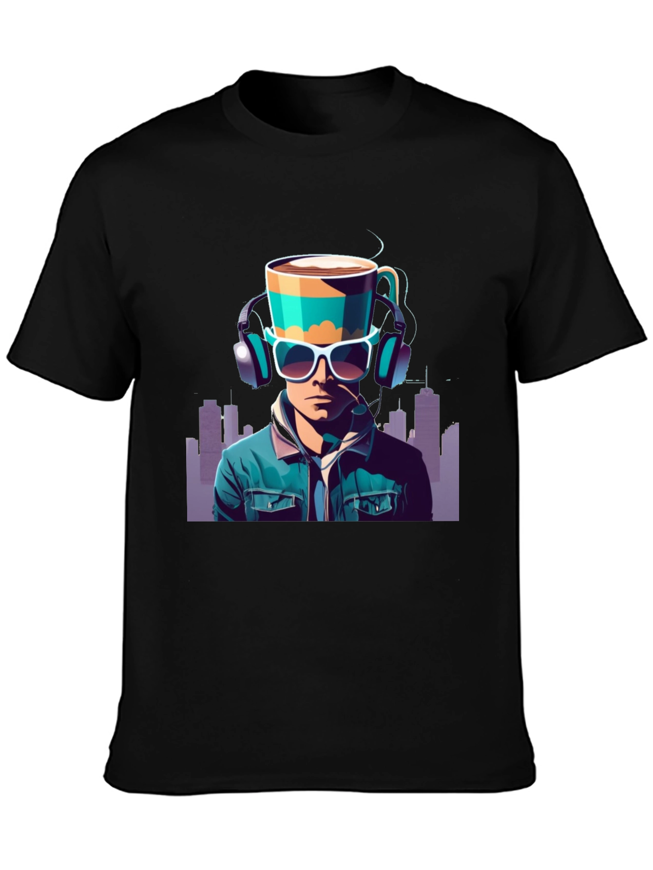 Black Coffee Headphone Man Graphic Tee view 3