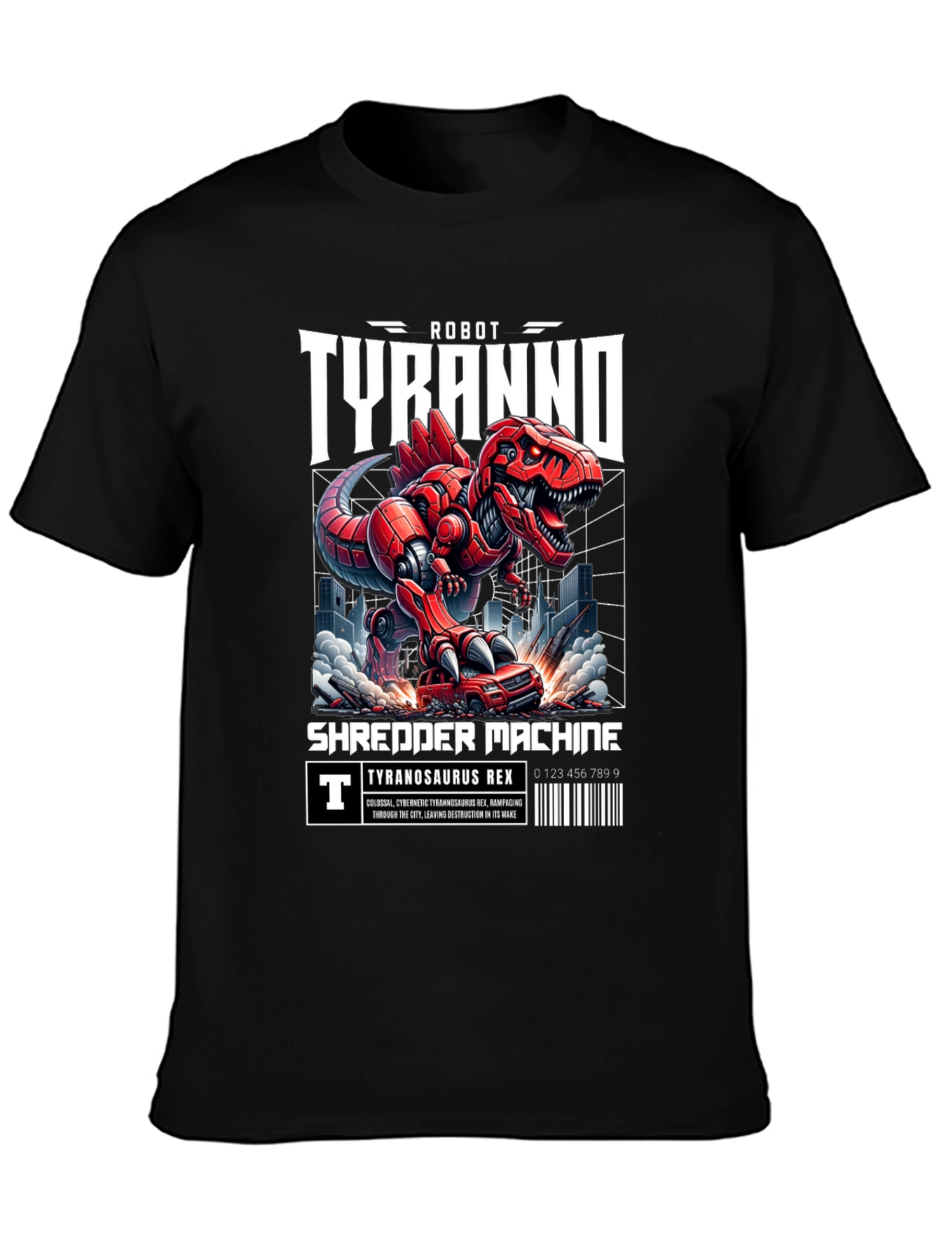 Black Robot Tyranno Shredder Machine T-Shirt view 3