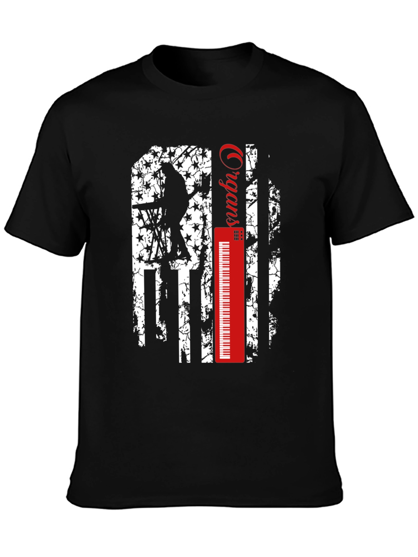 Black Musical Patriot Tee: Organs American Flag Design view 3
